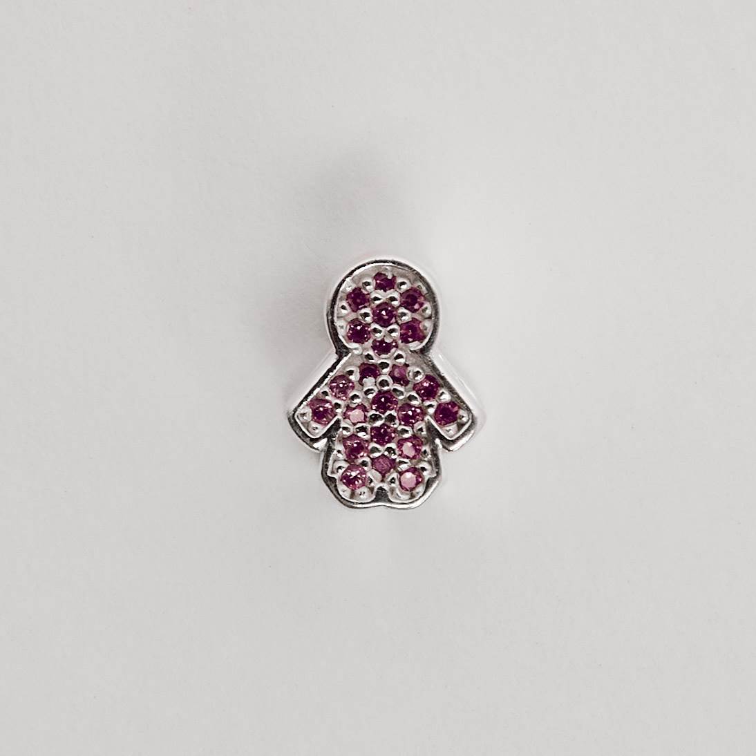 Berloque separador menina cravejada rosa 10mm