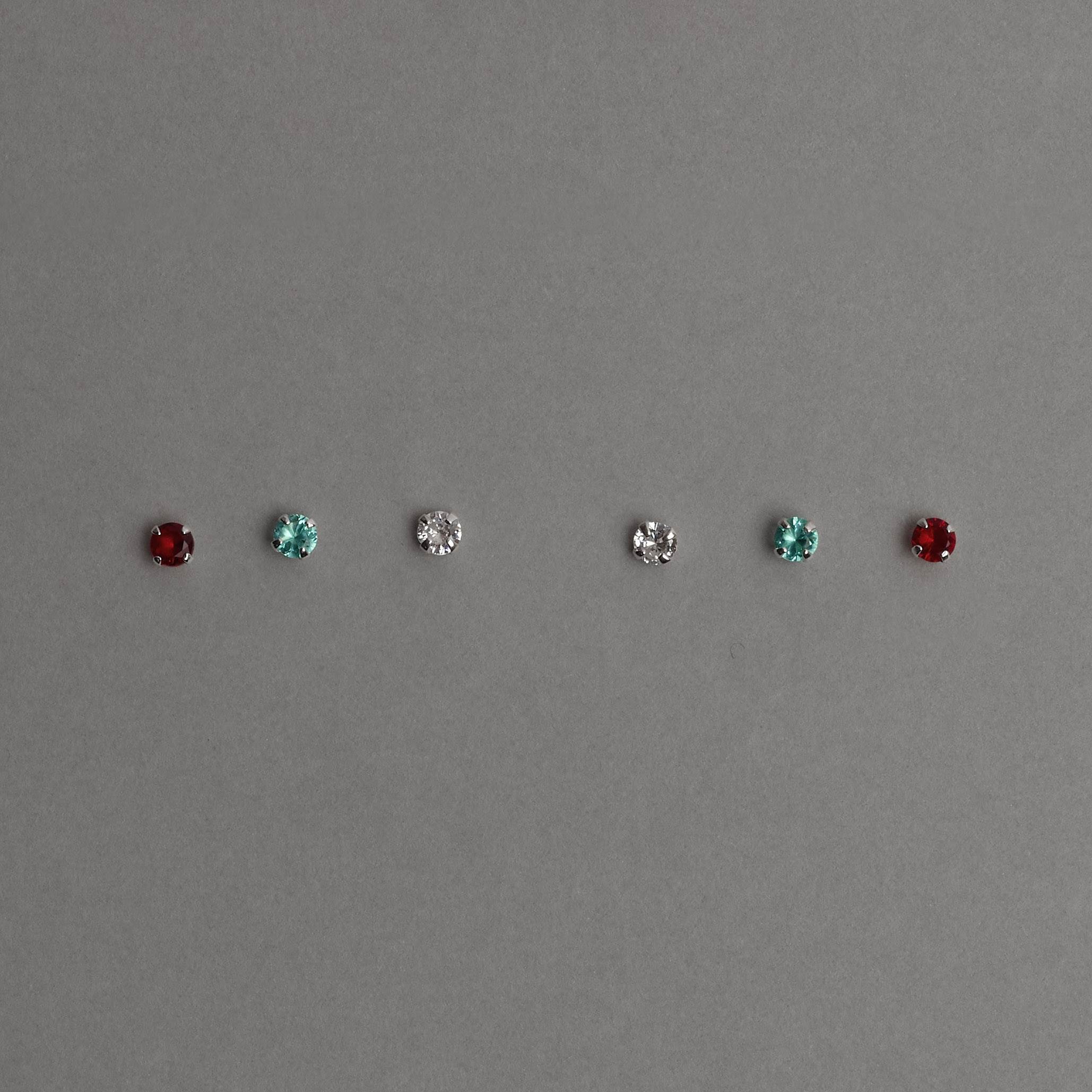 Imagem Secundária Trio zircônias 3mm cristal, turmalina e rubi