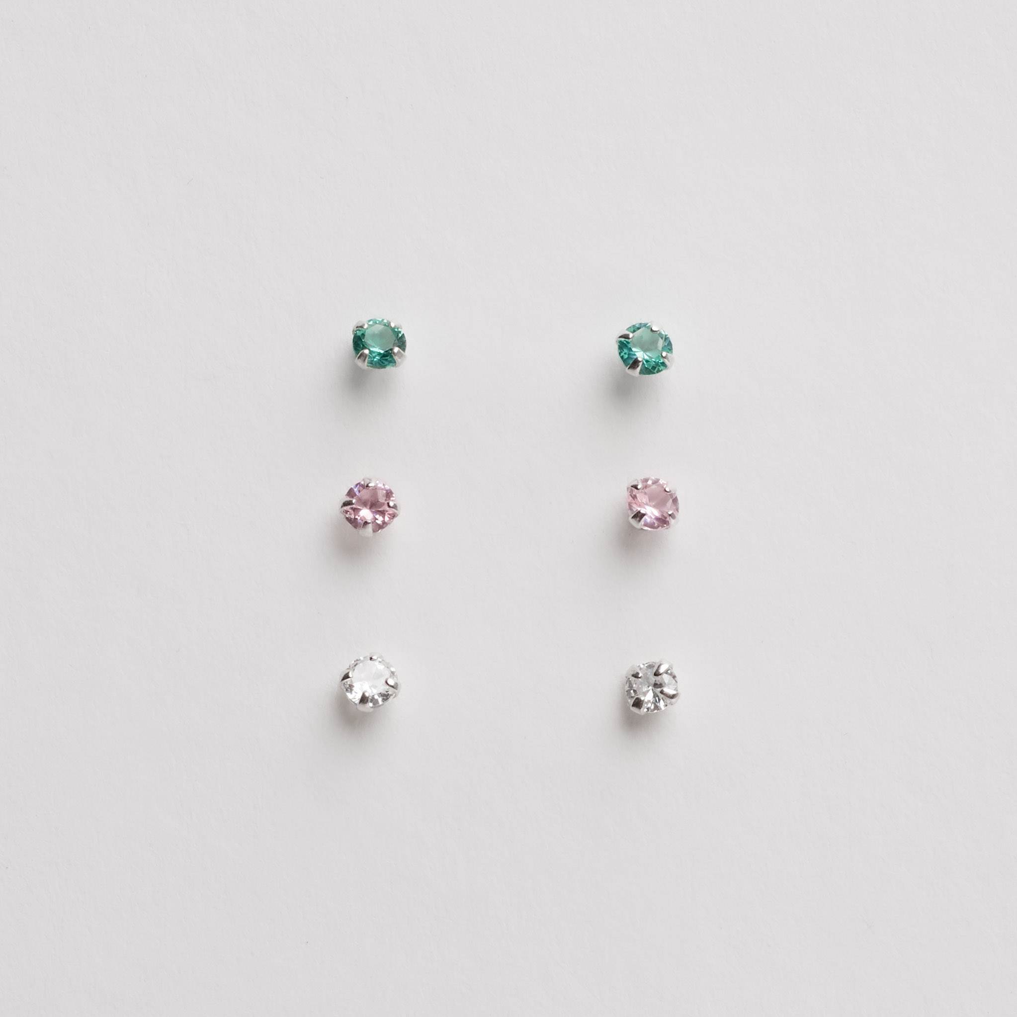 Imagem Trio zircônias 3mm cristal, rosa e turmalina
