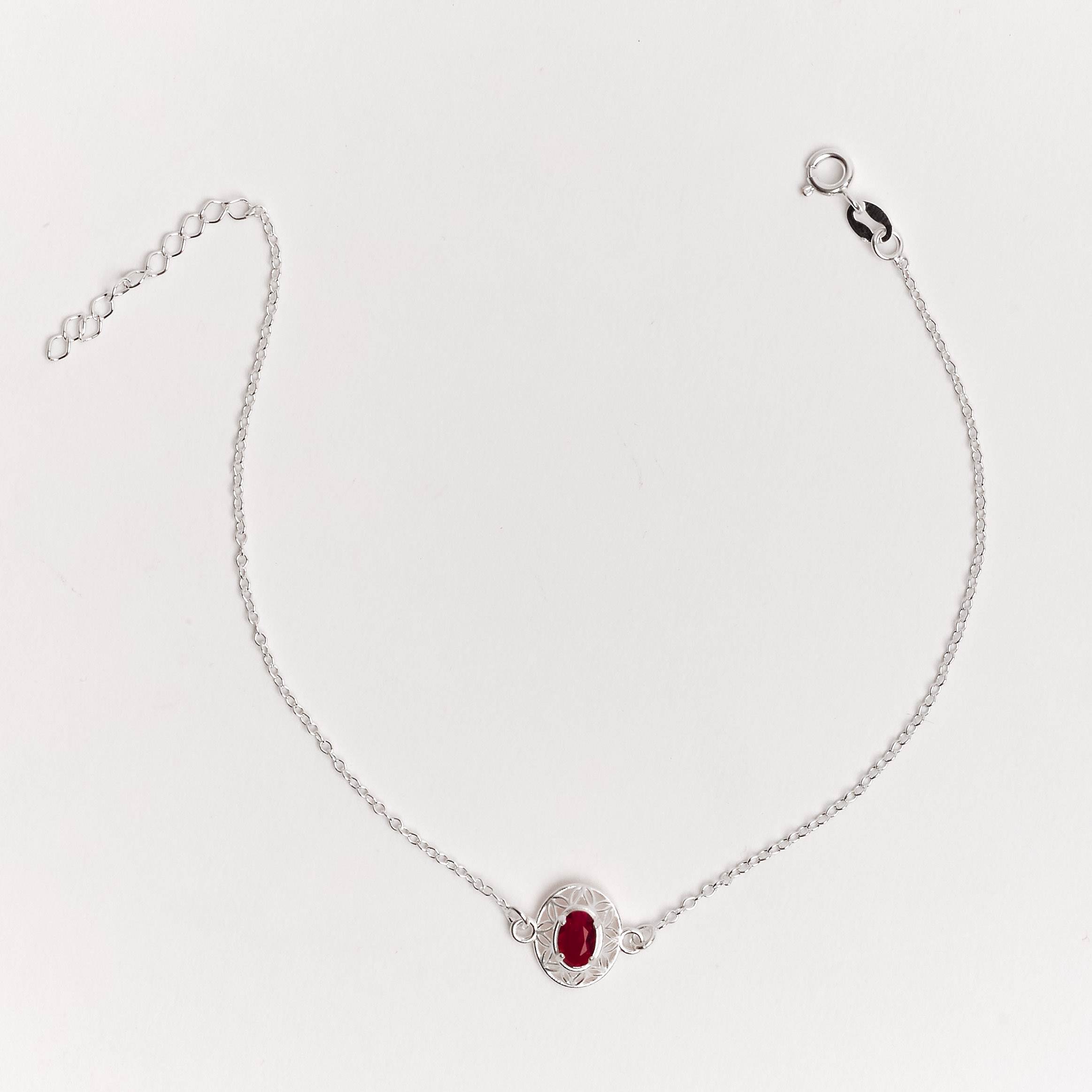 Imagem Pulseira entremeio medalha trabalhada 11mm com zircônia oval rubi 20+3cm