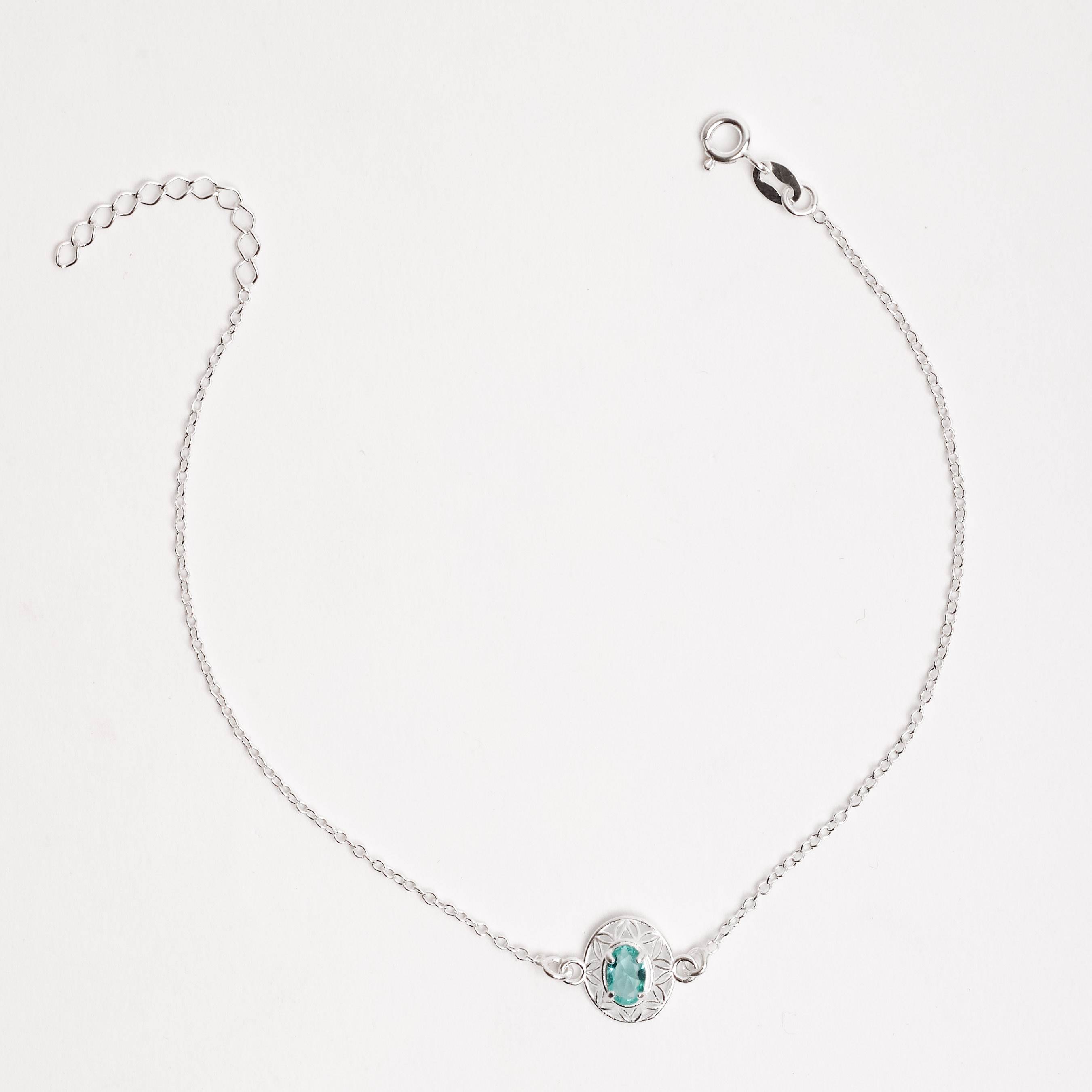 Imagem Pulseira entremeio medalha trabalhada 11mm com zircônia oval turmalina 20+3cm