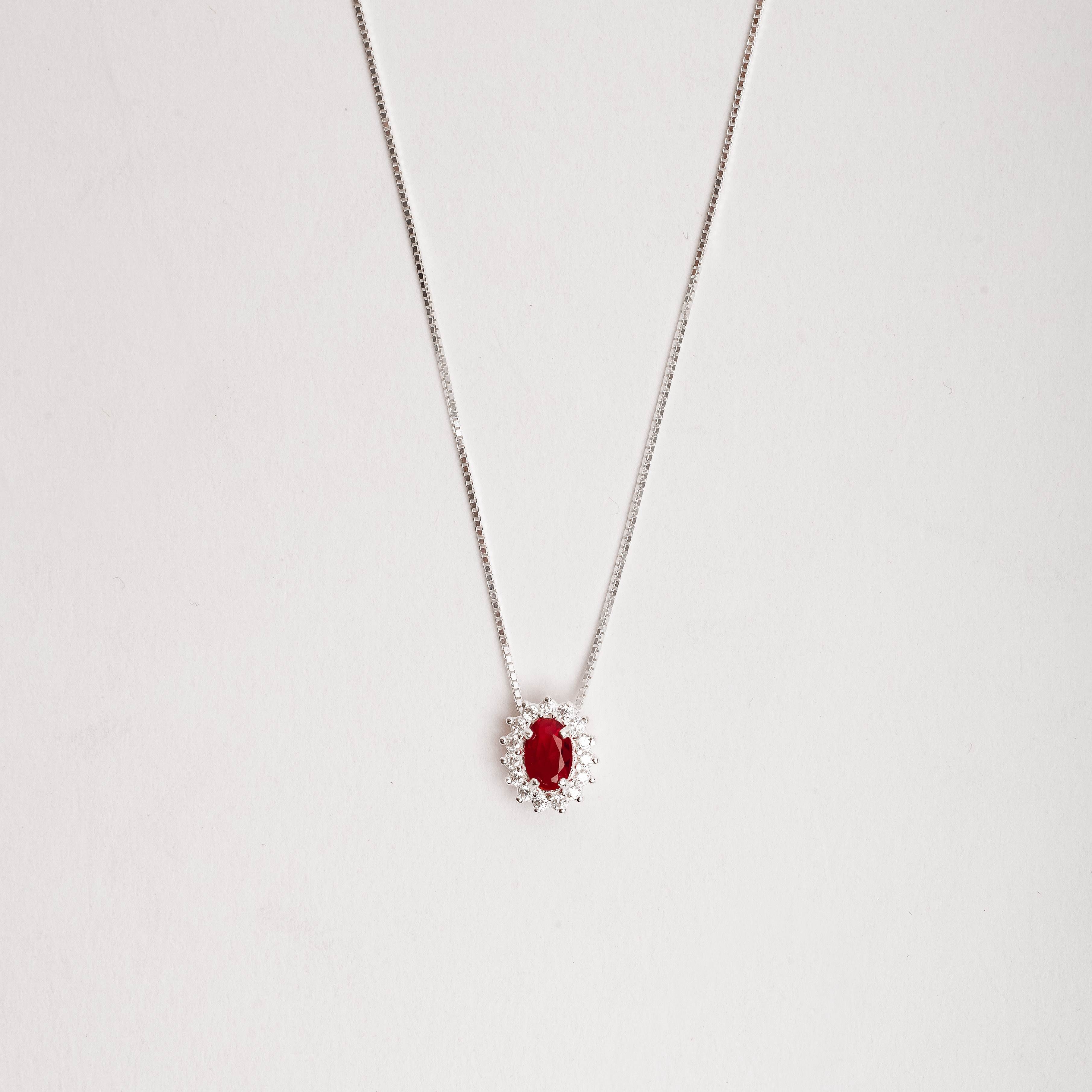 Colar zircônia oval rubi com cravejado 10mm 45cm
