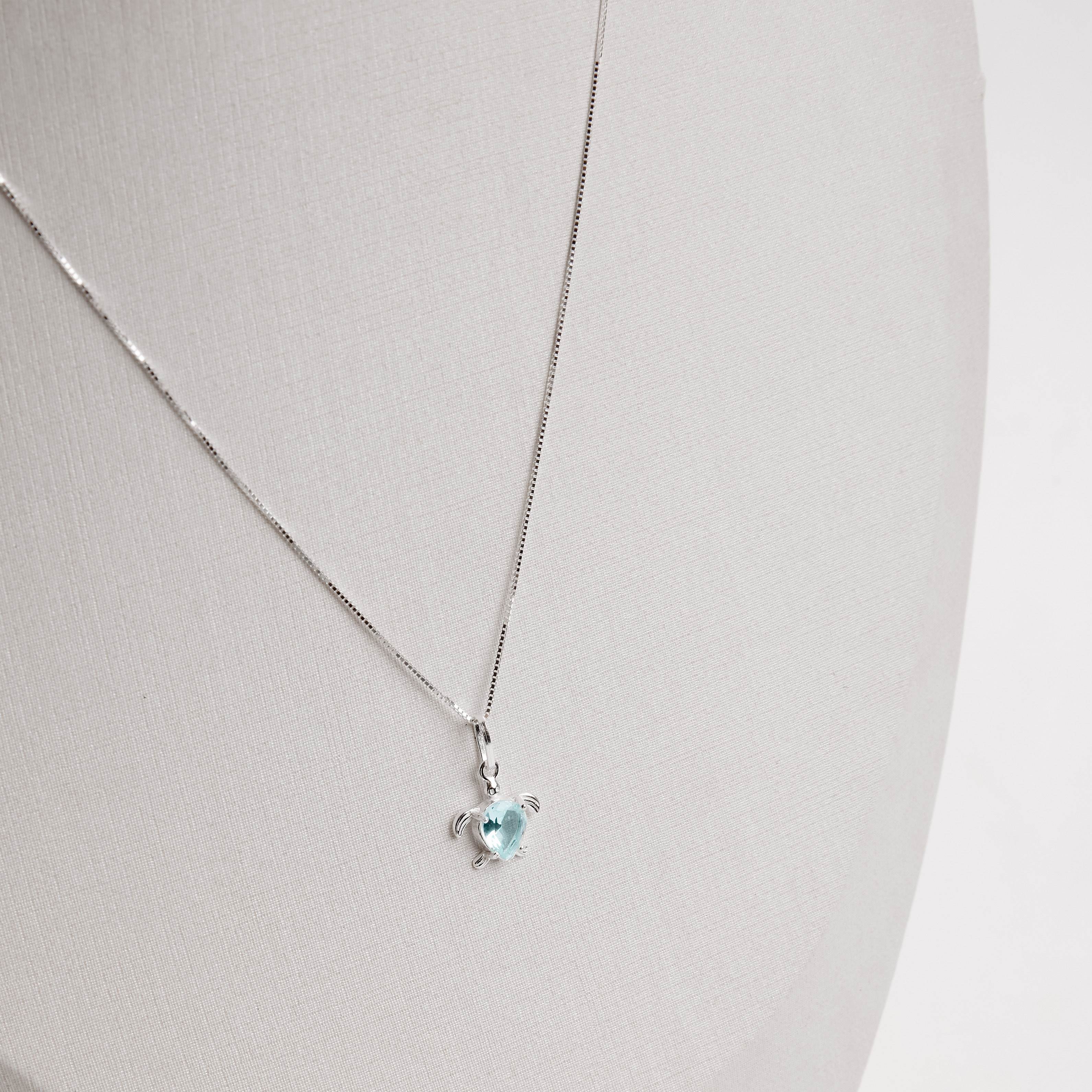 Imagem Secundária Colar pingente tartaruga com zircônia gota azul 12mm 45cm