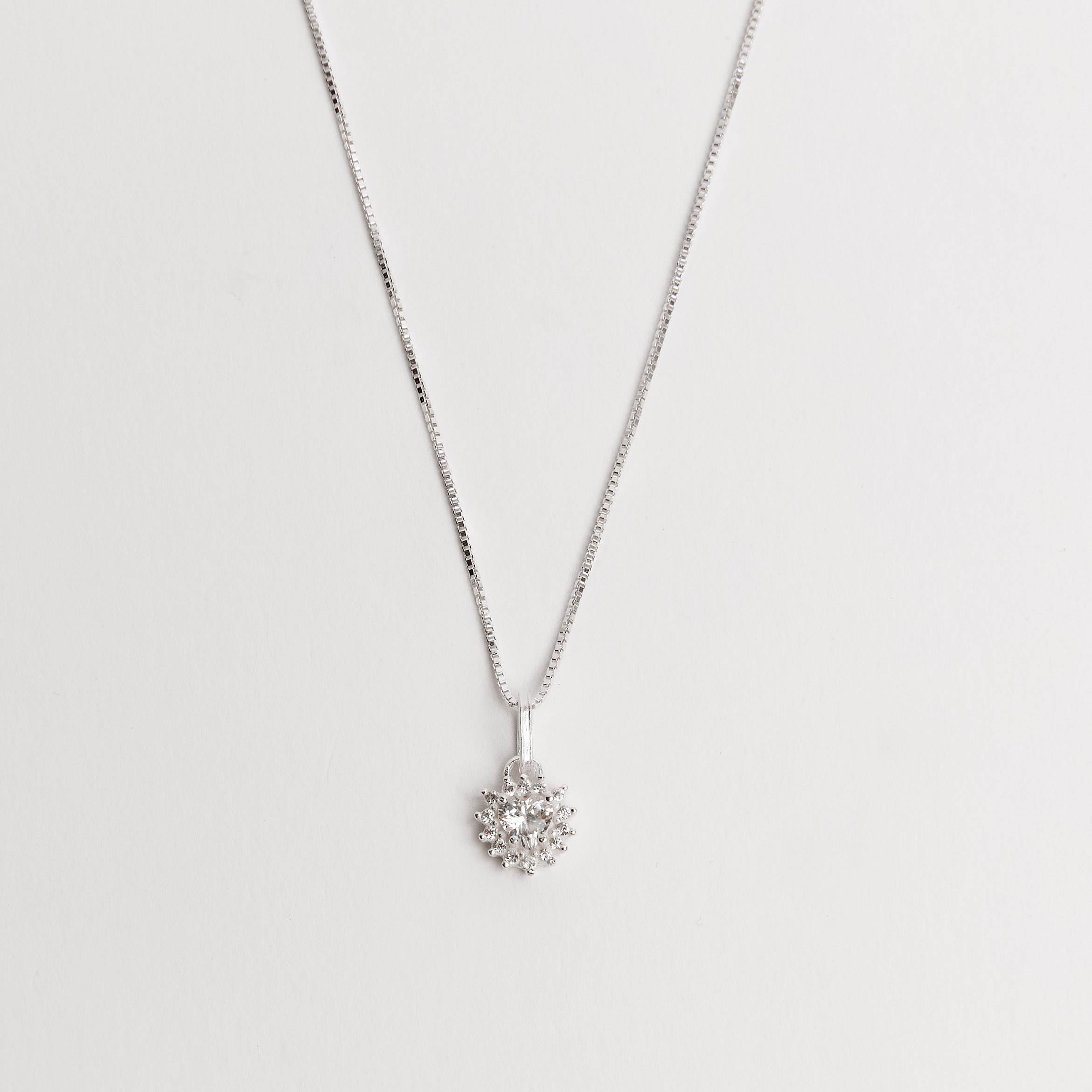 Colar pingente zircônia coração com cravejado 7mm cristal 40cm