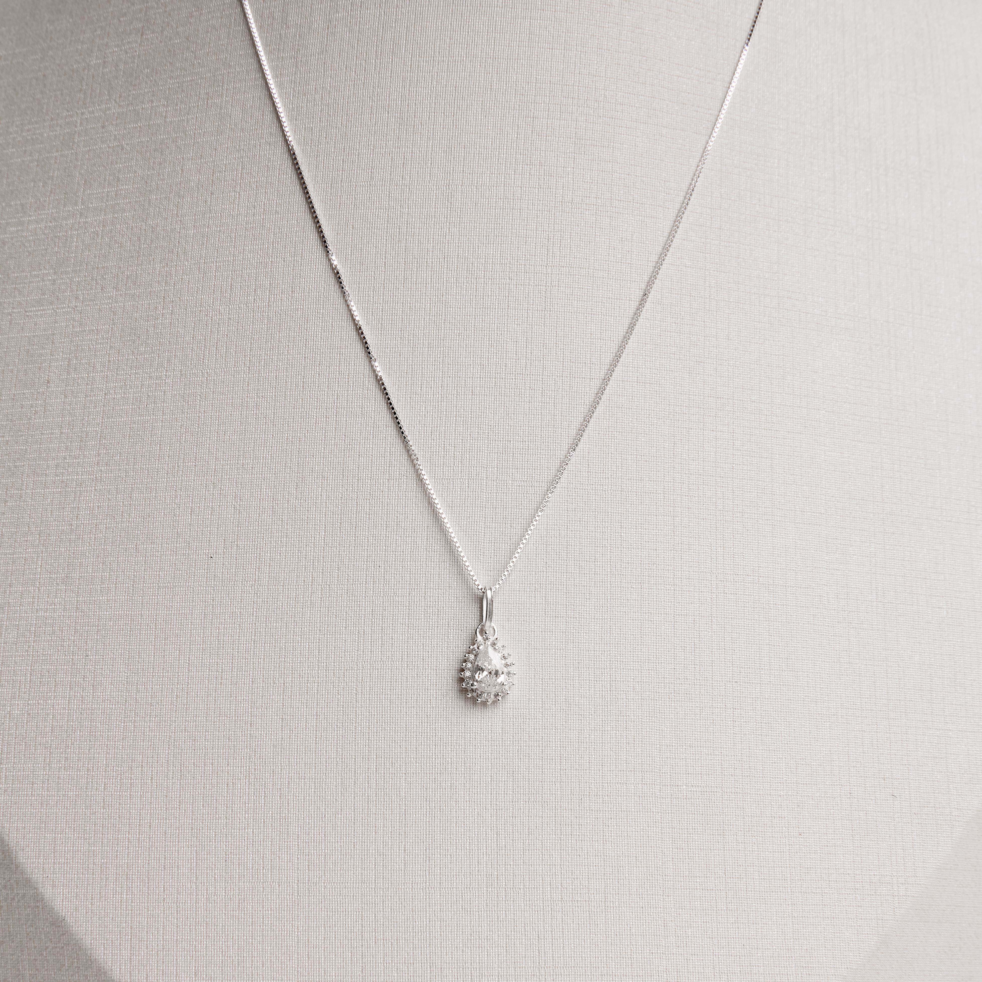 Imagem Secundária Colar pingente zircônia gota com cravejado cristal 9mm 40cm