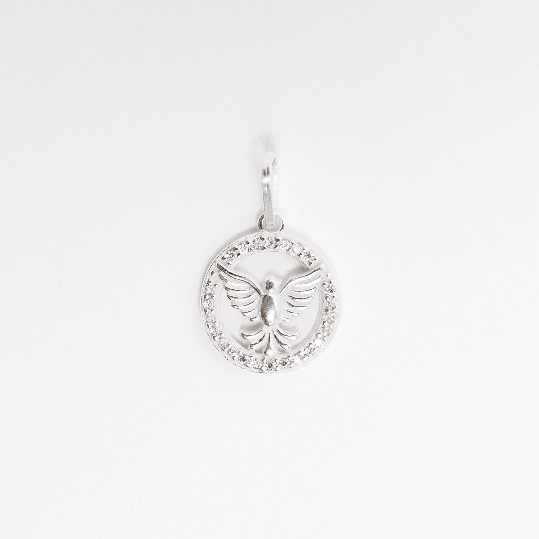 Pingente medalha vazada Espírito Santo cravejado 13mm