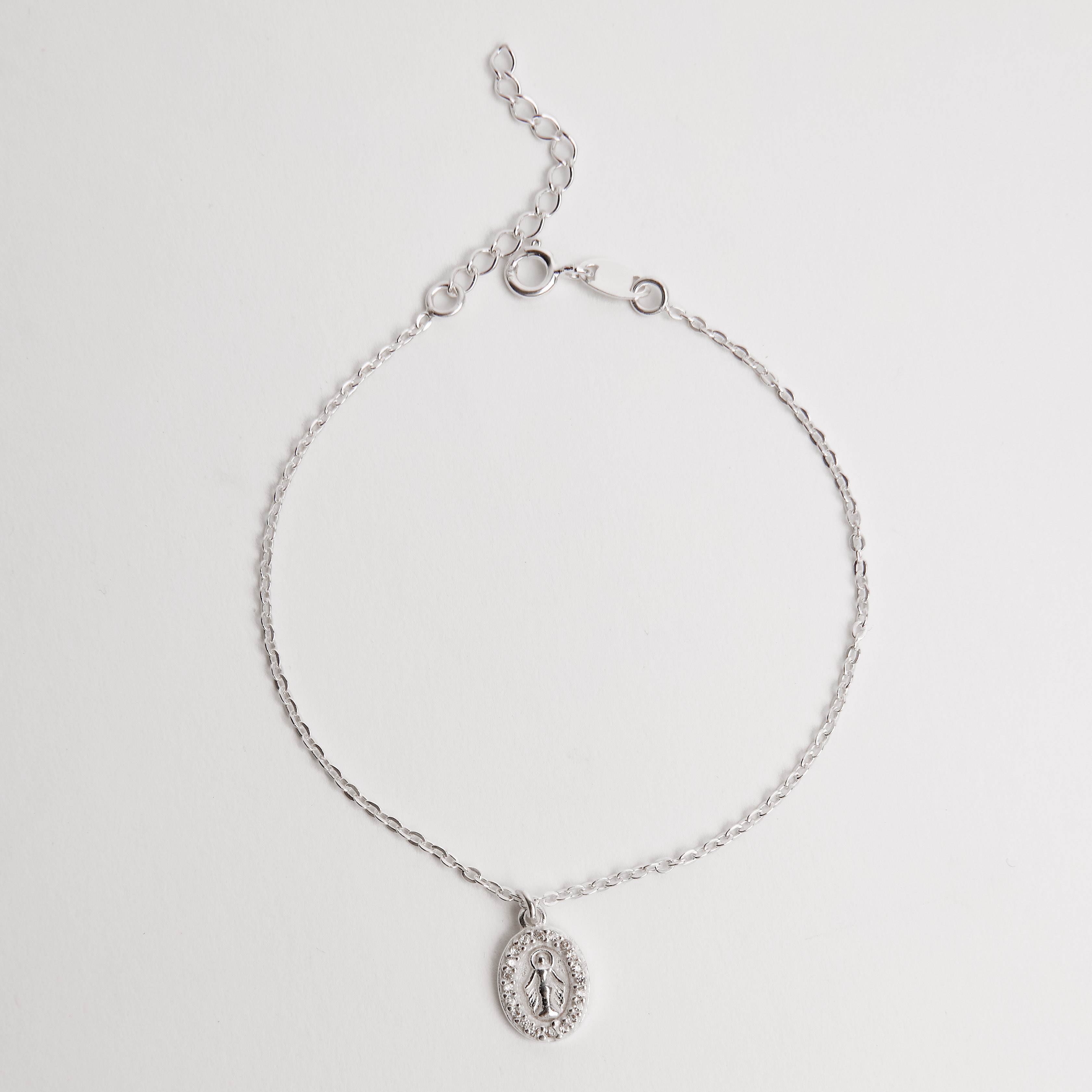 Pulseira pingente medalha cravejada Nsa. Sra. das Graças 10mm 17+3cm