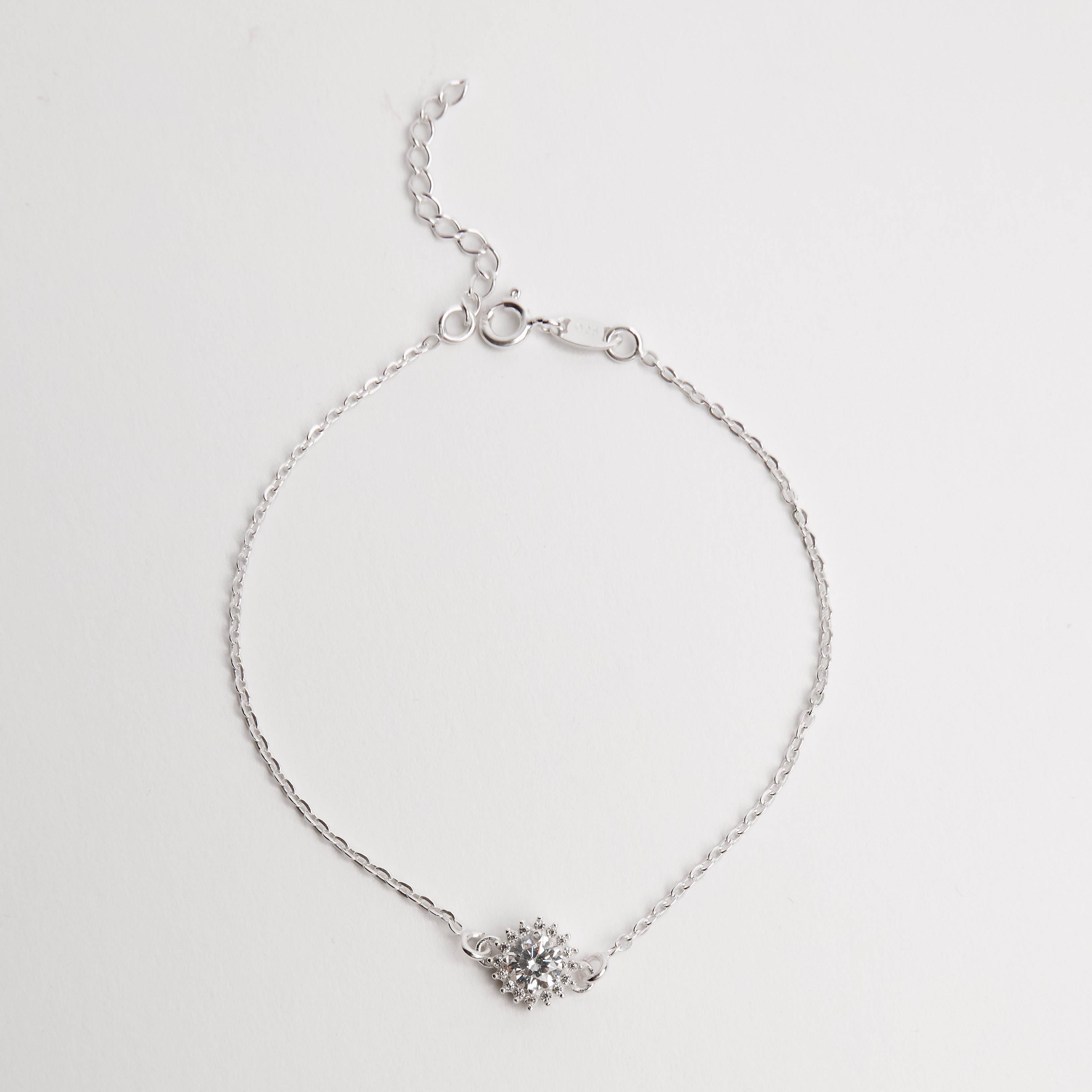 Pulseira entremeio zircônia redonda com cravejado 8mm 17+3cm