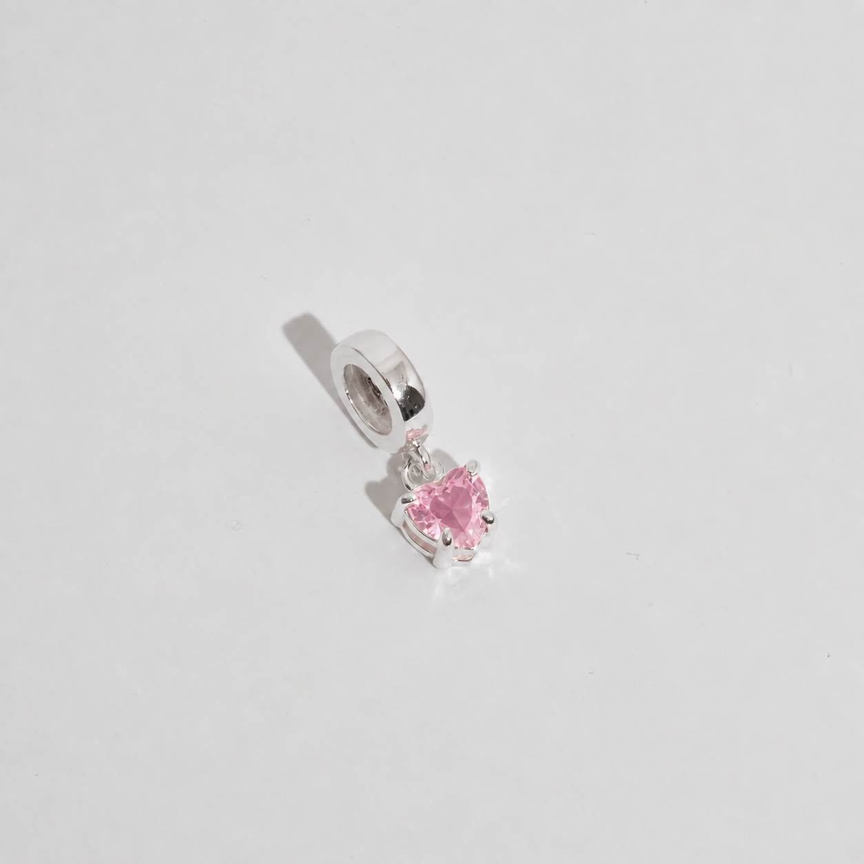 Berloque pingente zircônia coração rosa 5mm