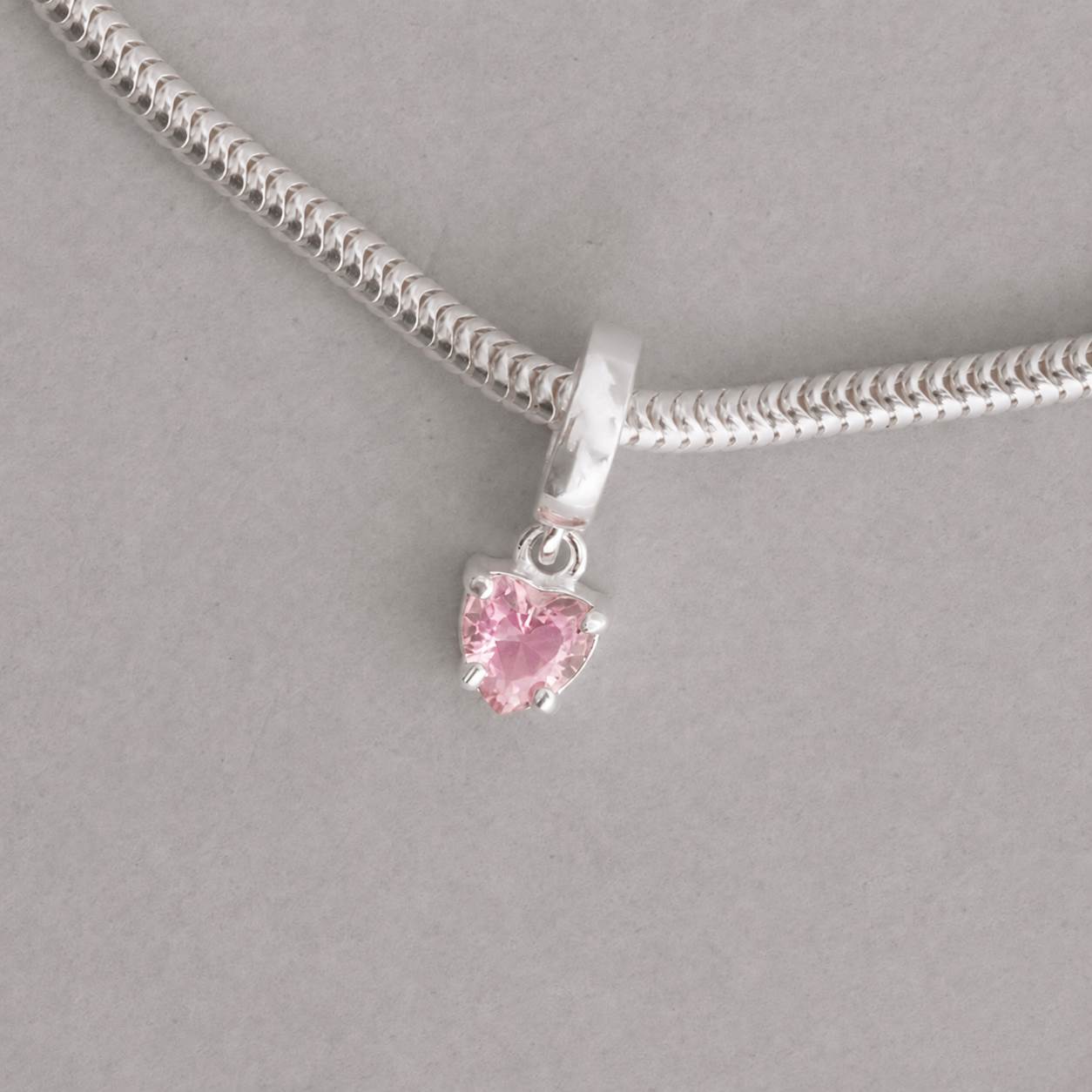Berloque pingente zircônia coração rosa 5mm