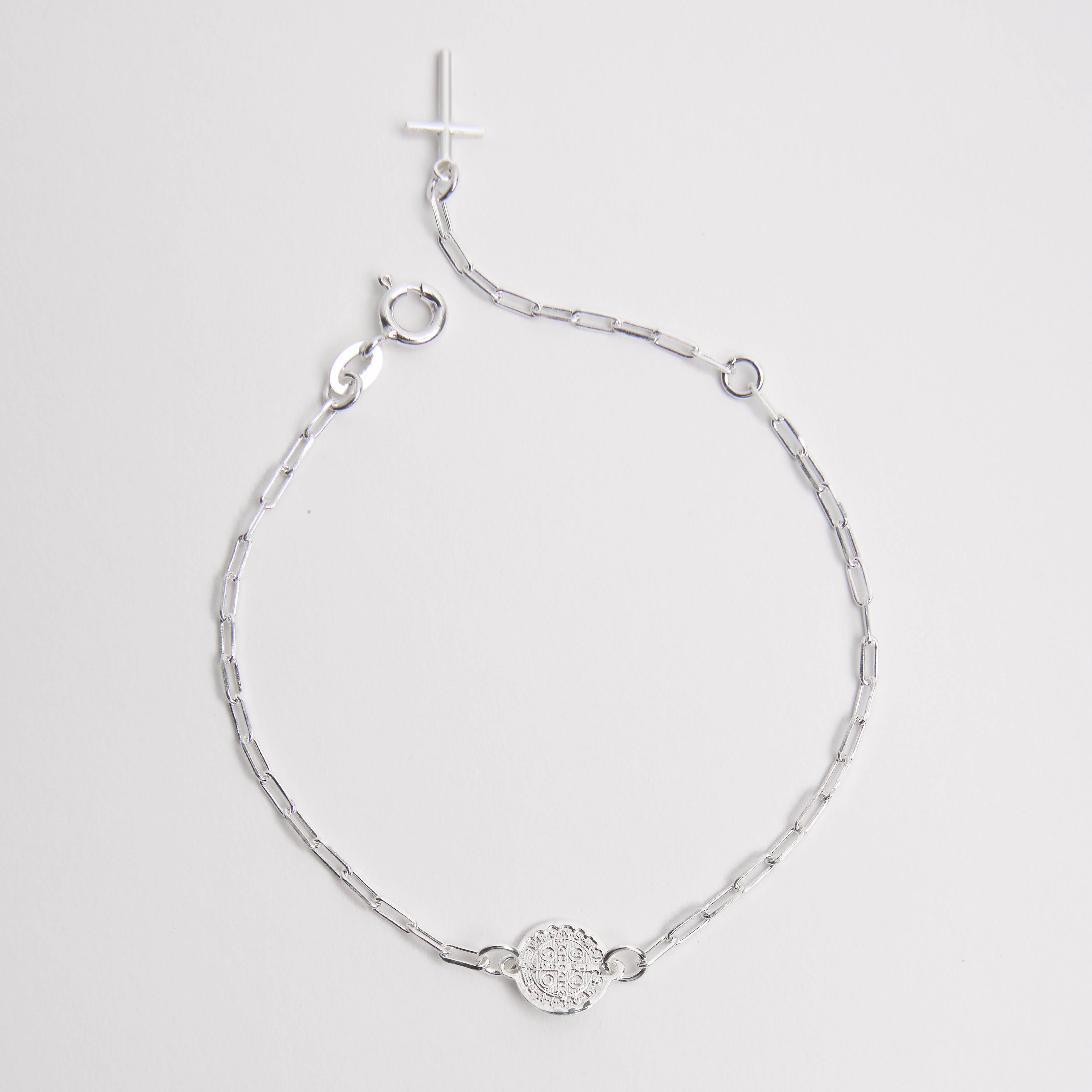 Pulseira entremeio medalha São Bento 9mm com cruz corrente cartier 19cm