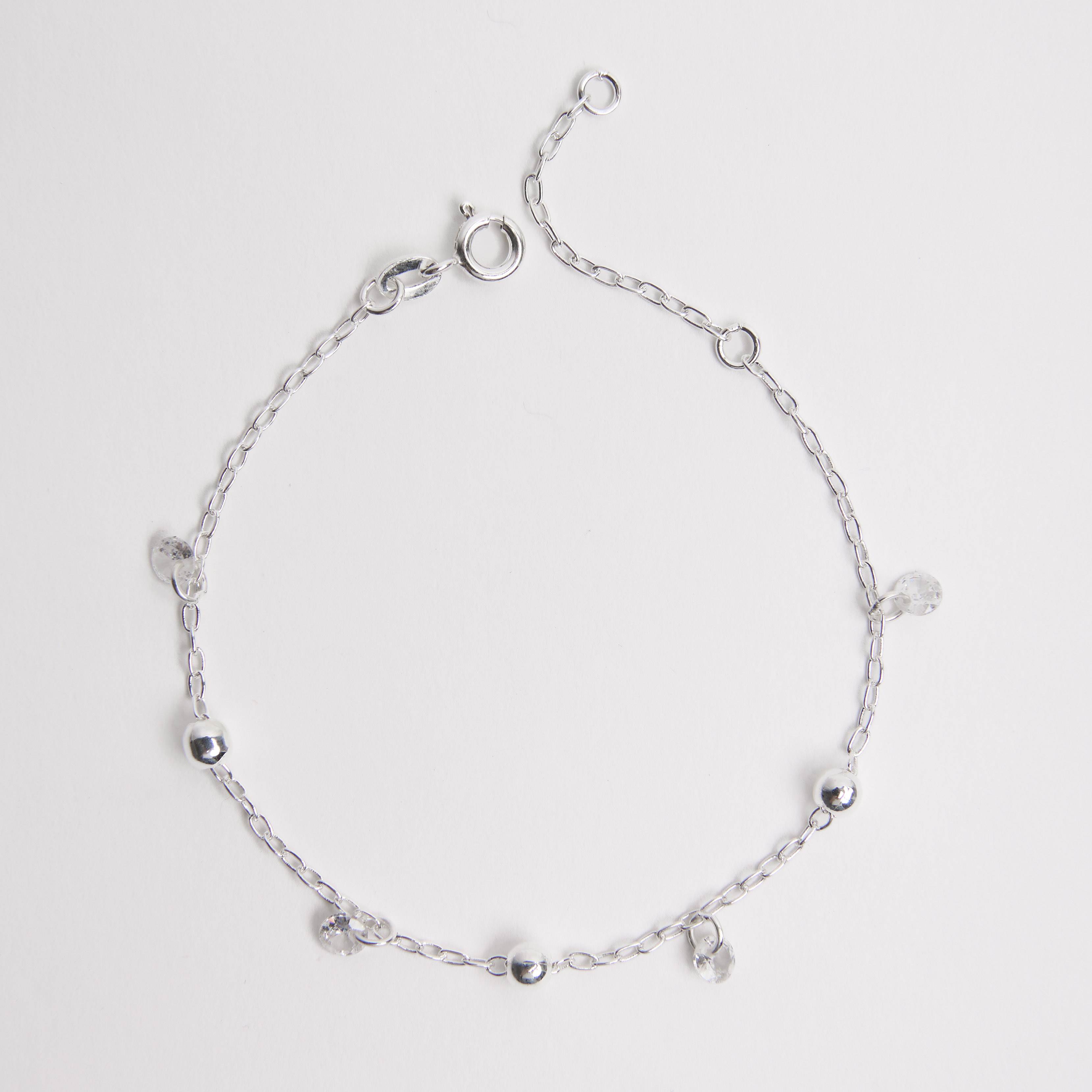 Pulseira entremeio bolas com pingentes cristais 19,5cm
