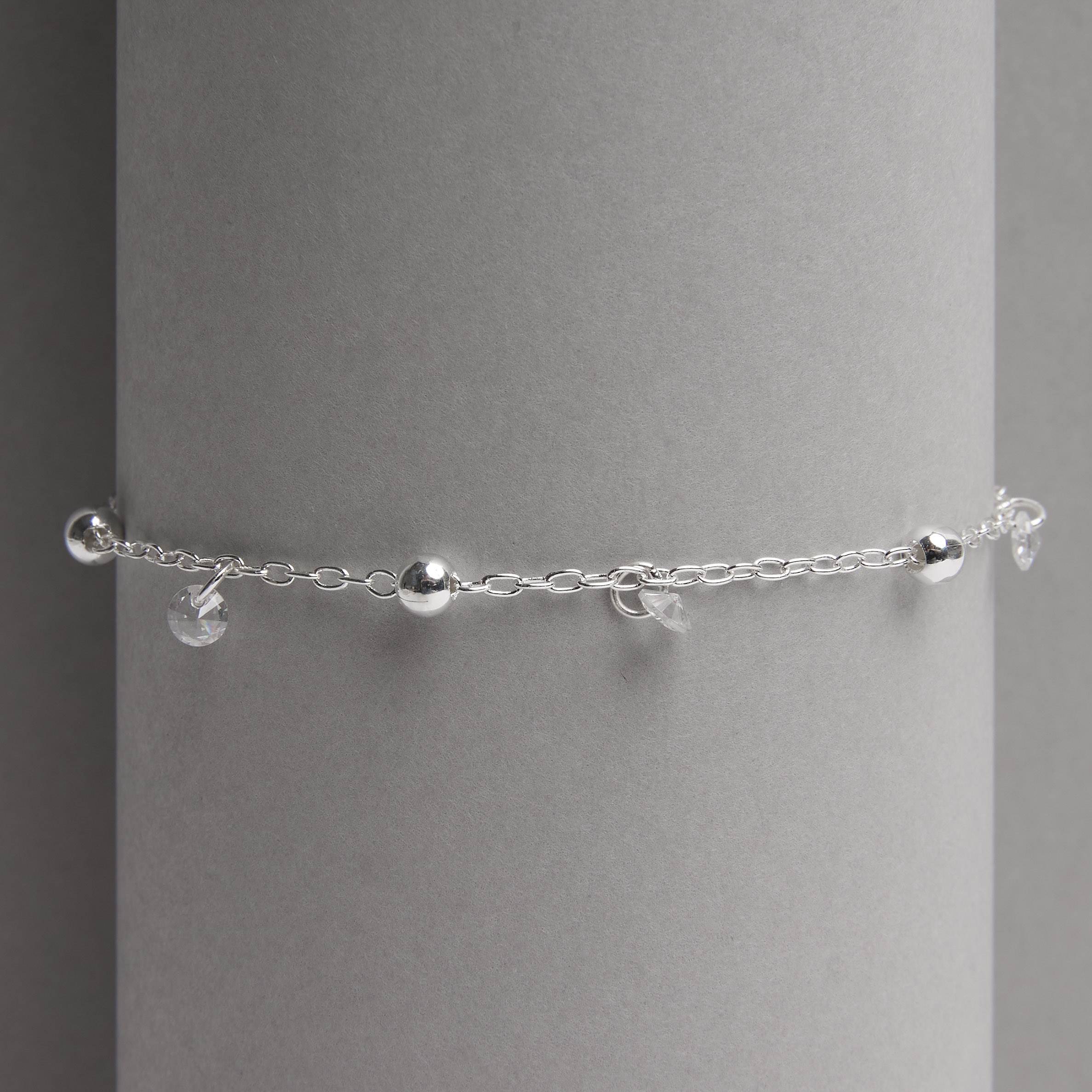 Imagem Secundária Pulseira entremeio bolas com pingentes cristais 19,5cm