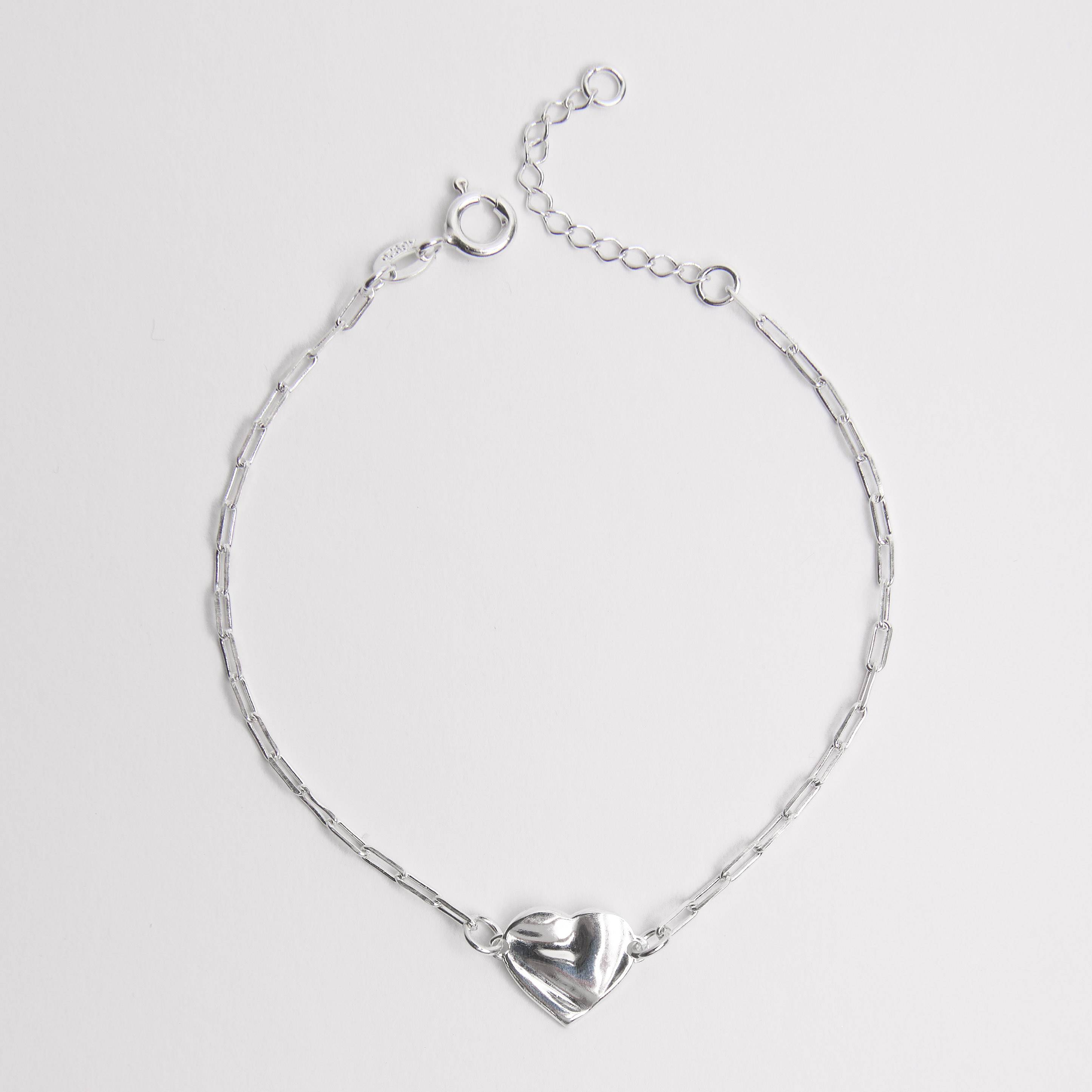 Pulseira entremeio coração ondulado 10mm 16+3cm