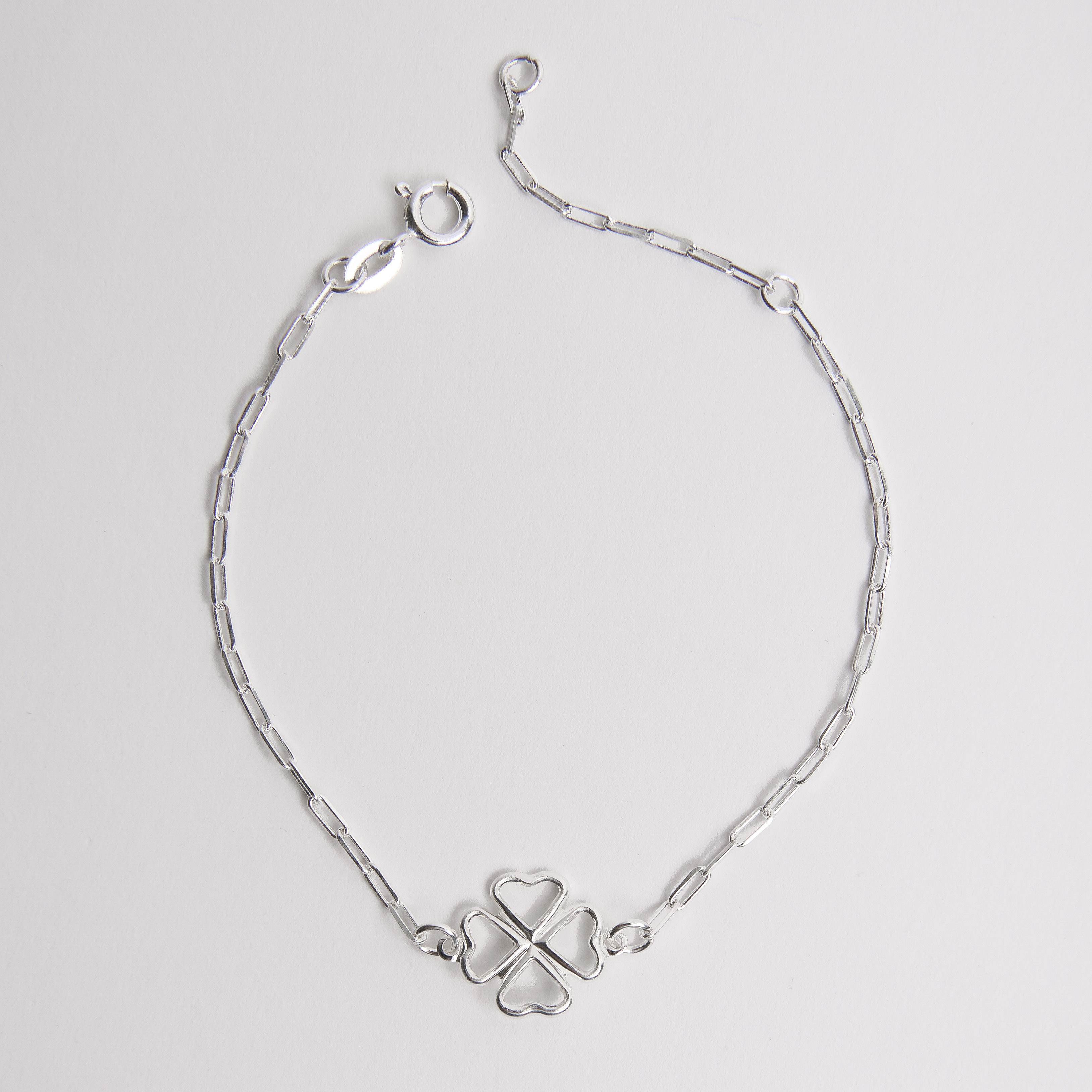 Pulseira entremeio trevo vazado 12mm corrente cartier 19cm