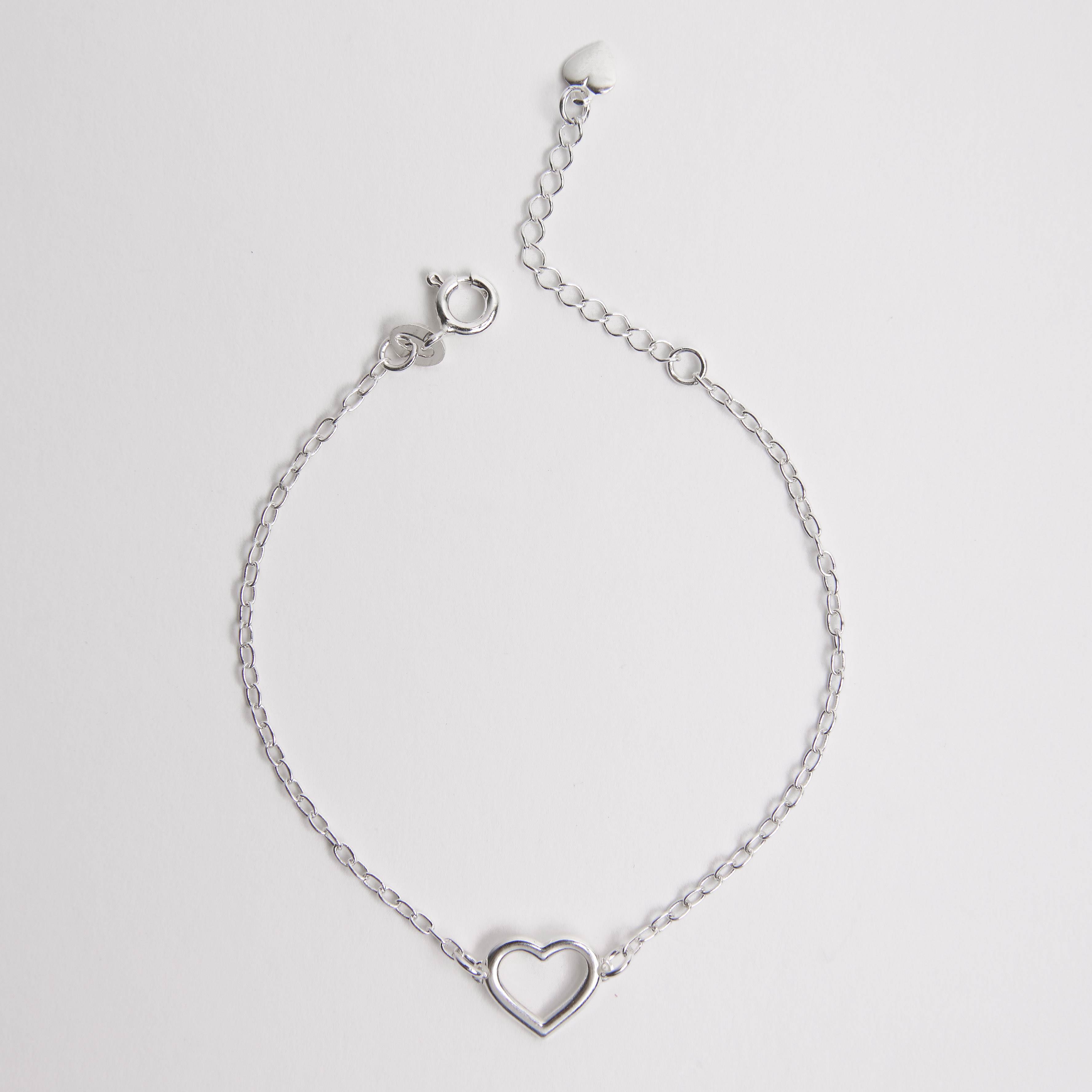 Pulseira entremeio coração vazado 10mm corrente cadeado 19cm