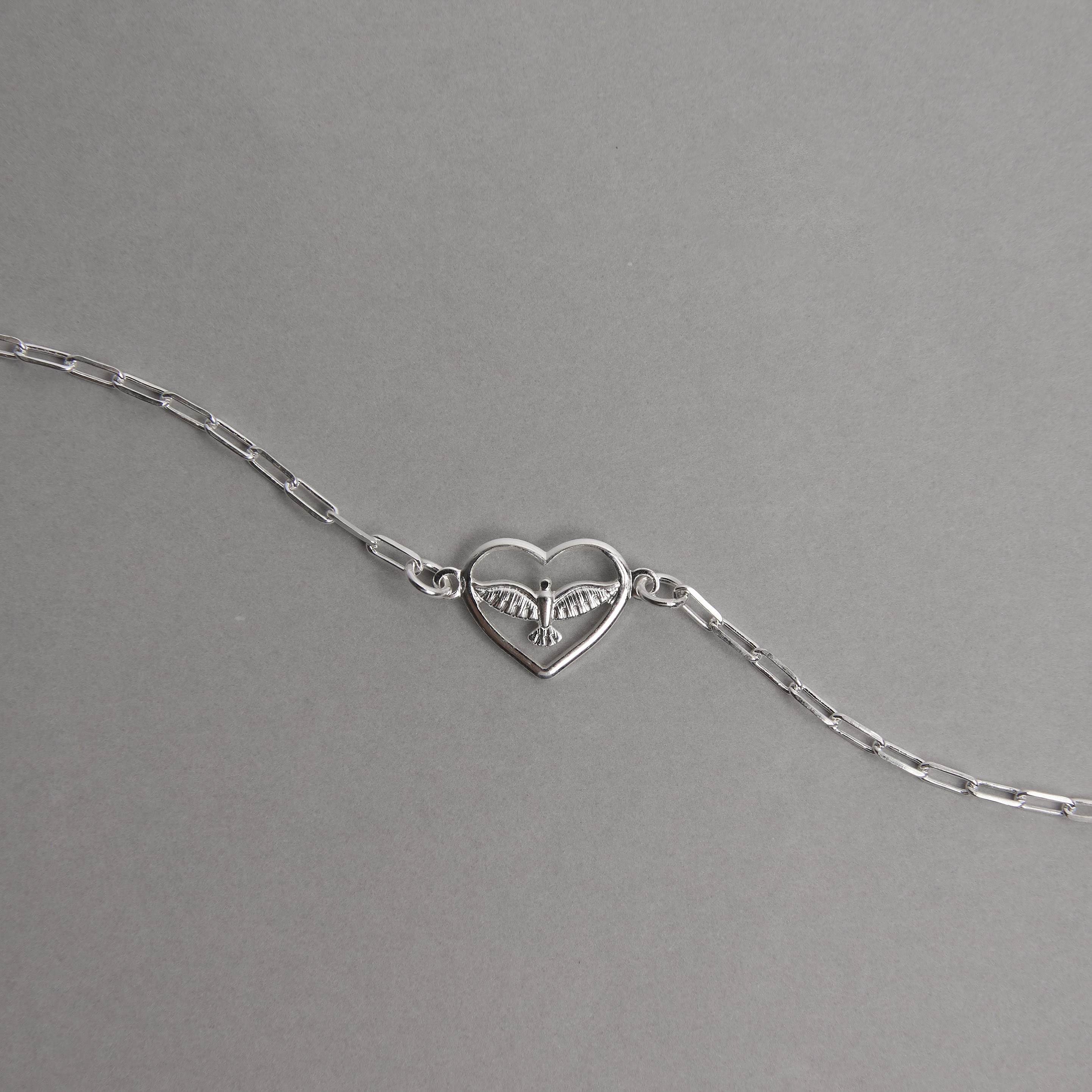 Pulseira entremeio coração Espírito Santo 11mm corrente cartier 16+4cm