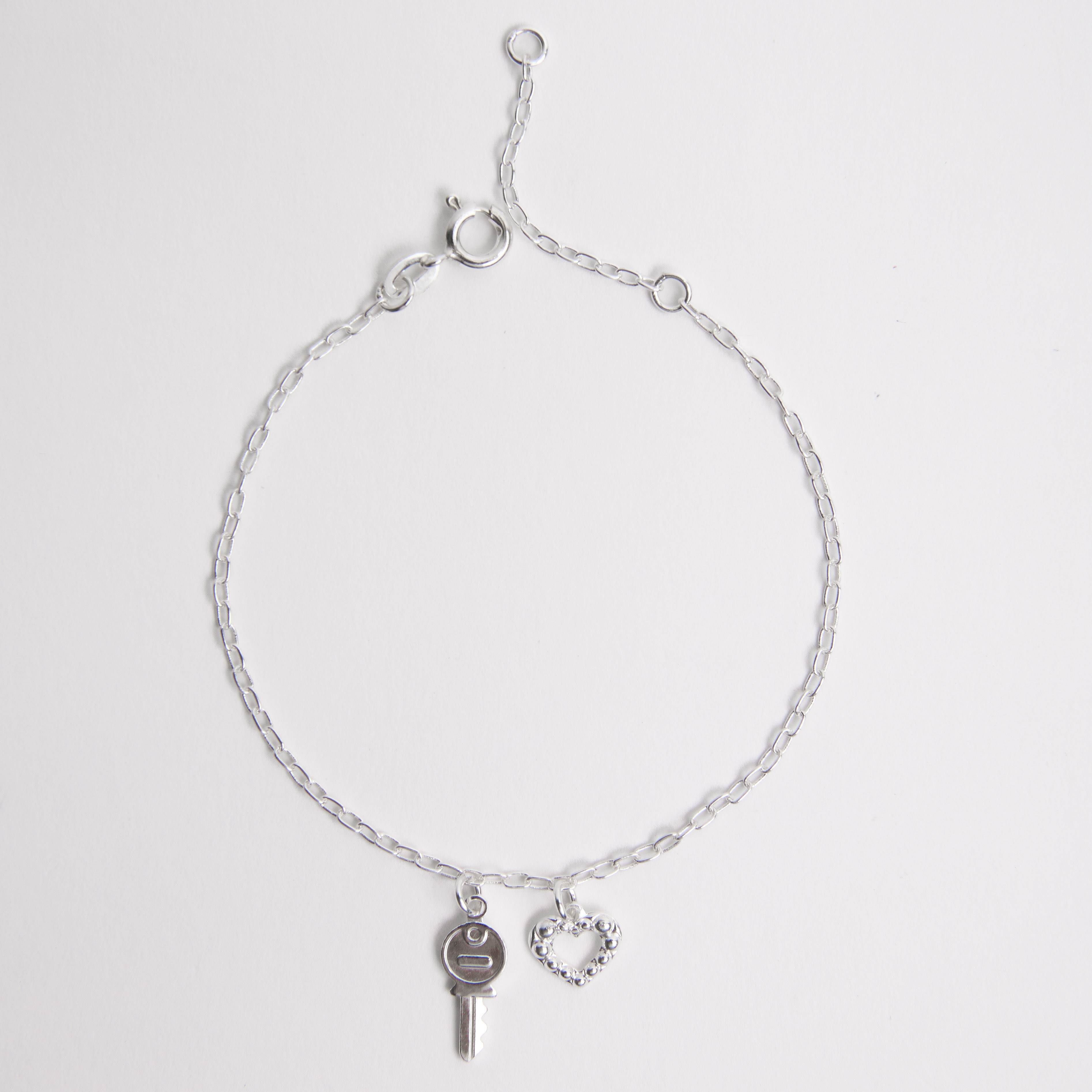 Pulseira pingentes chave e coração vazado corrente cartier 16+3cm