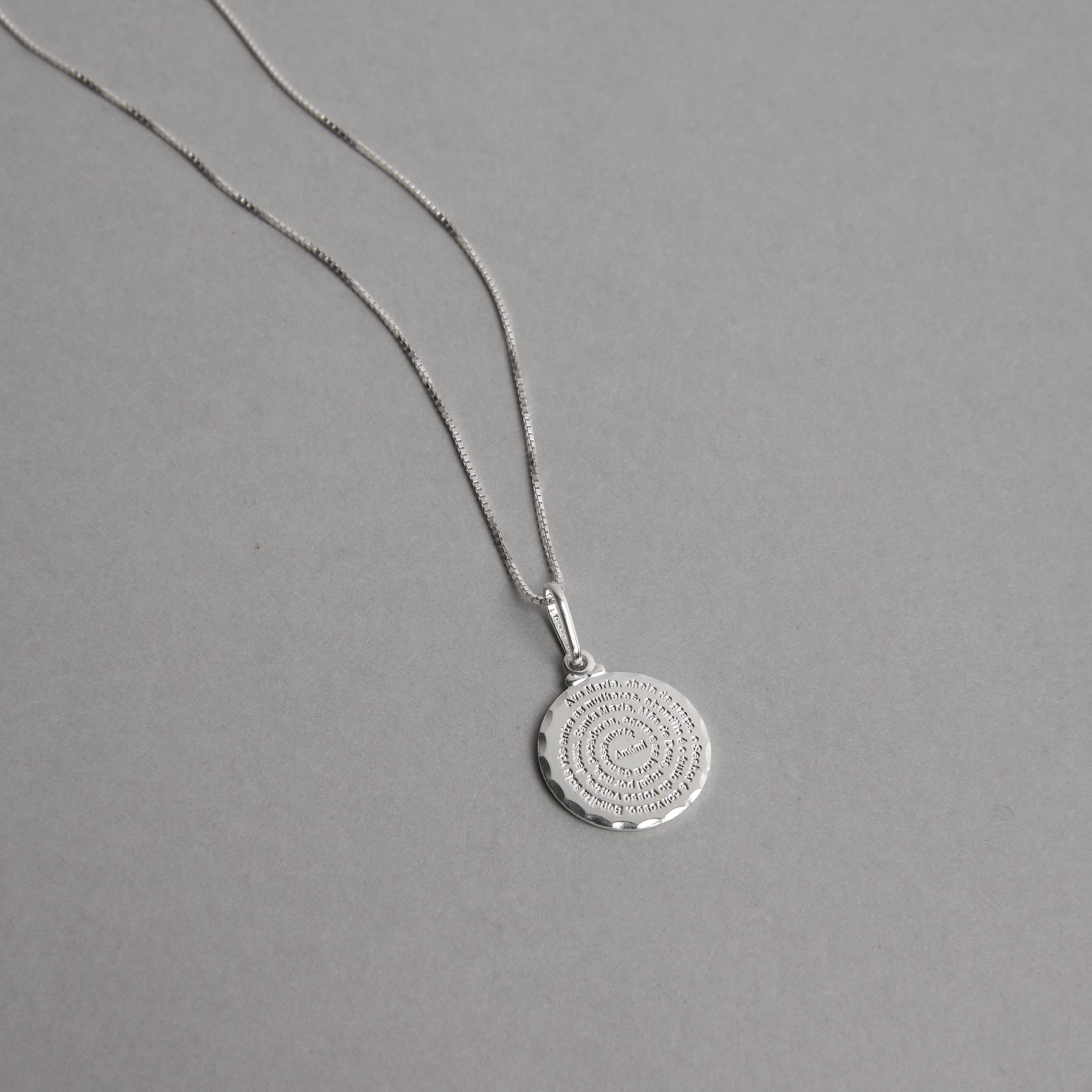 Imagem Secundária Colar pingente medalha Ave Maria 15mm 45cm