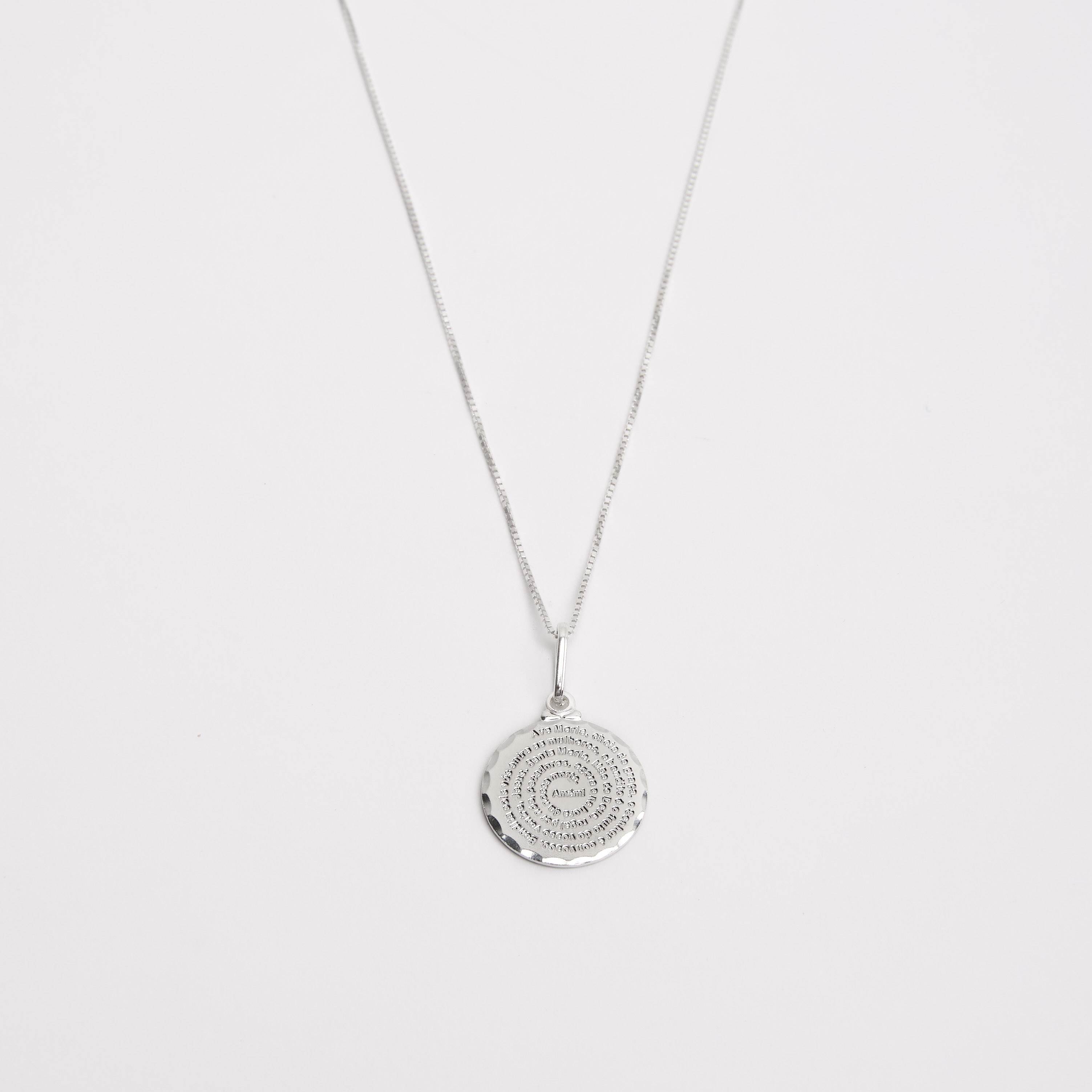 Colar pingente medalha Ave Maria 15mm 45cm