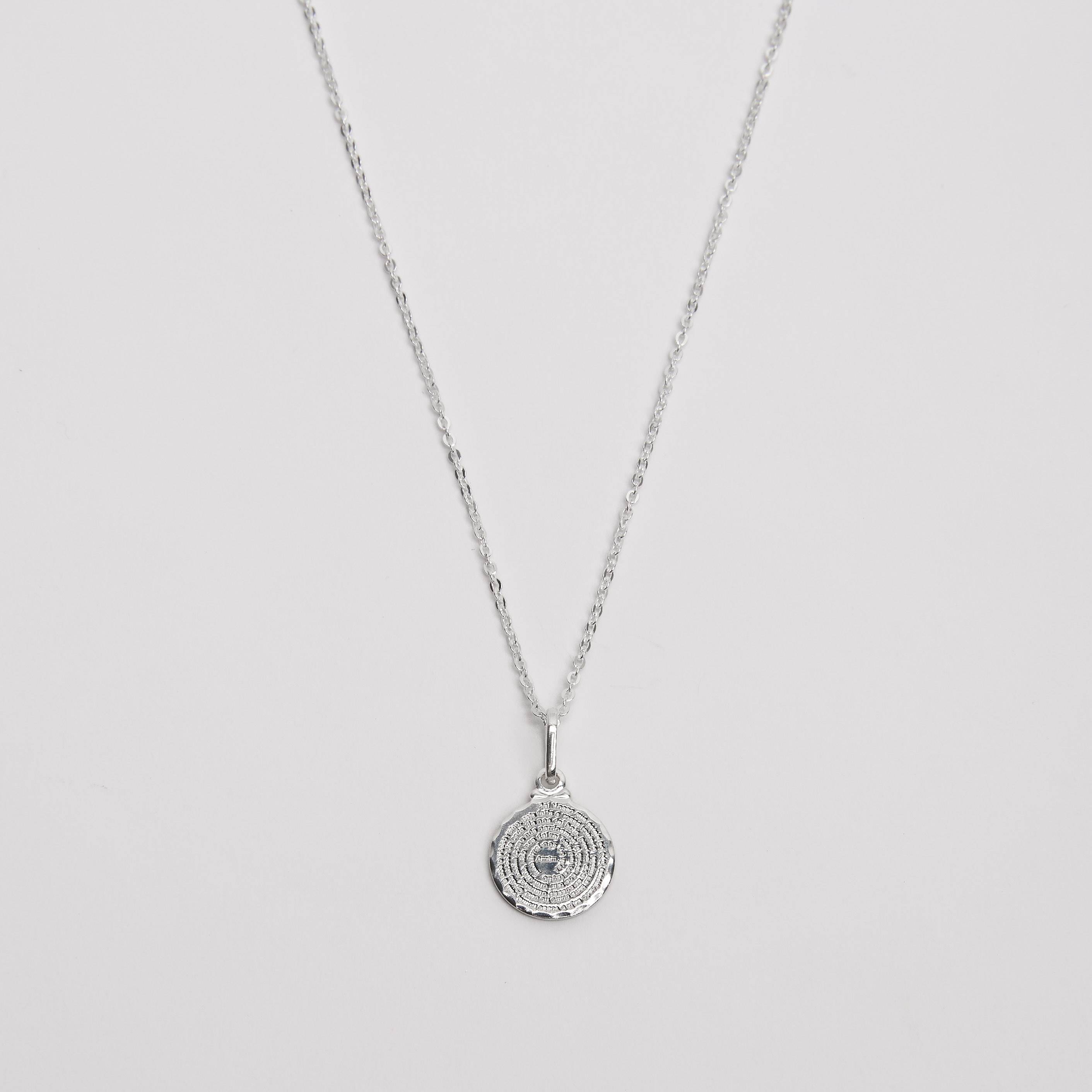 Colar pingente medalha redonda Pai Nosso 12mm corrente cadeadinho 40cm