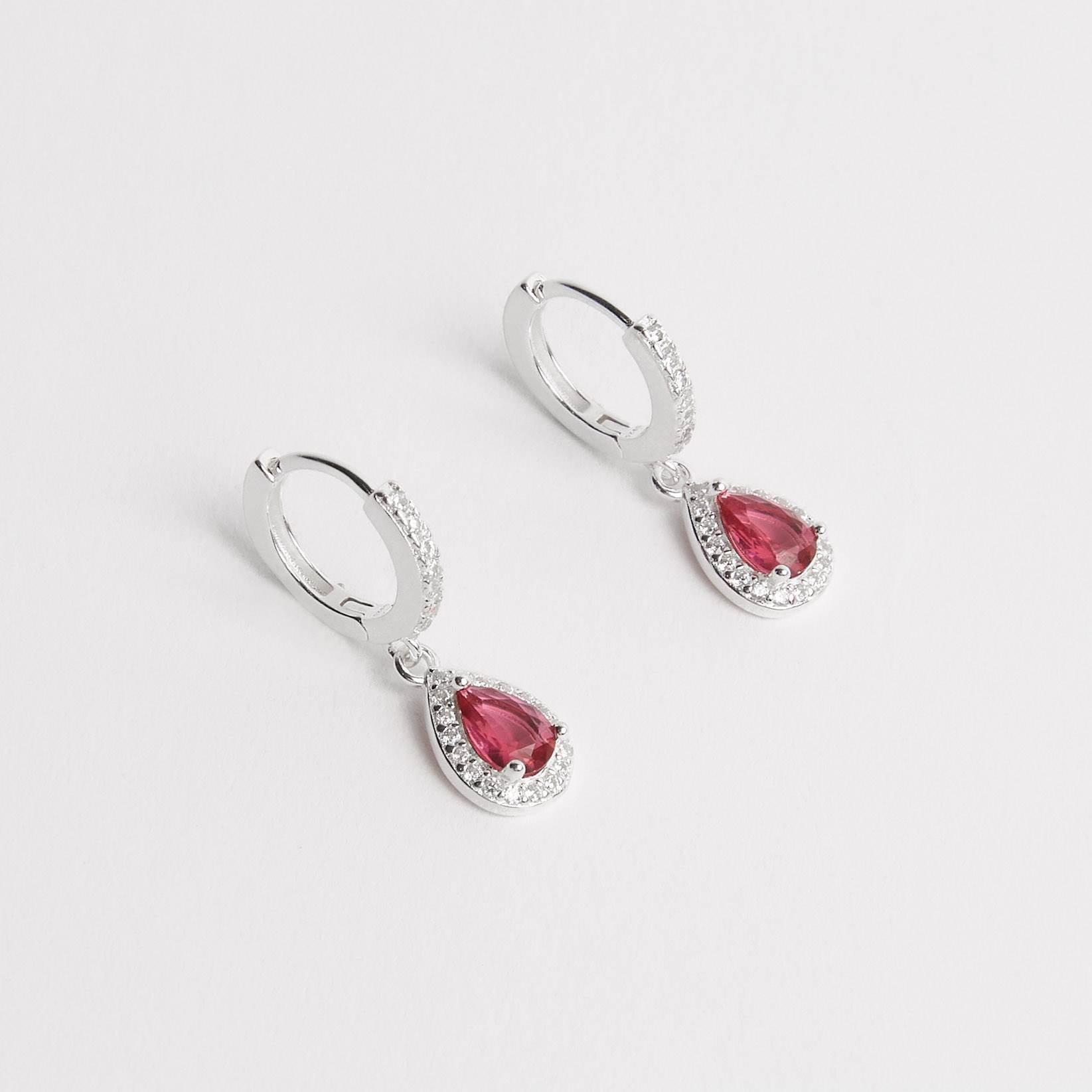 Imagem Argola click cravejada 11mm pingente zircônia gota rubi