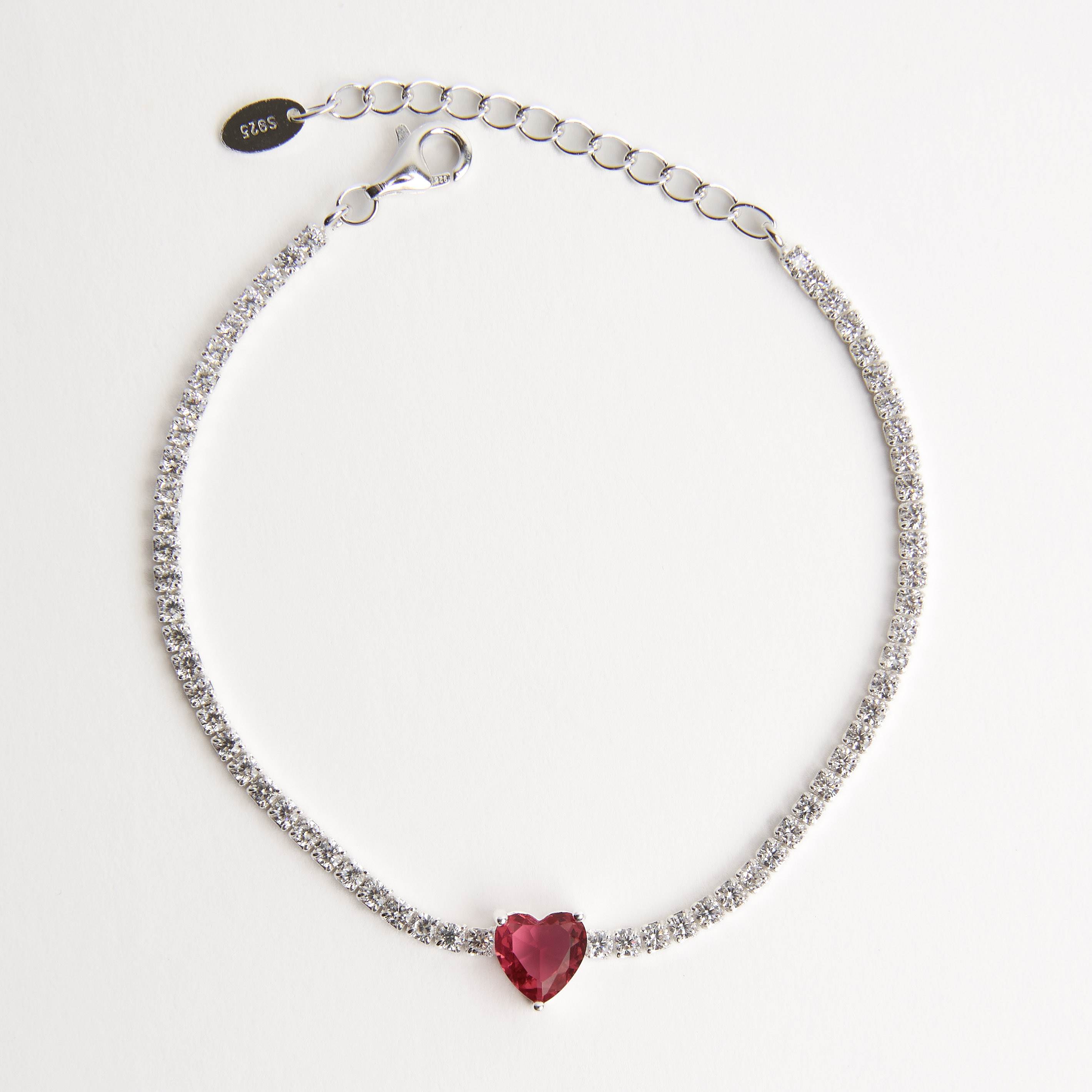 Imagem Pulseira Riviera 2.1 com zircônia coração rubi 16+4cm