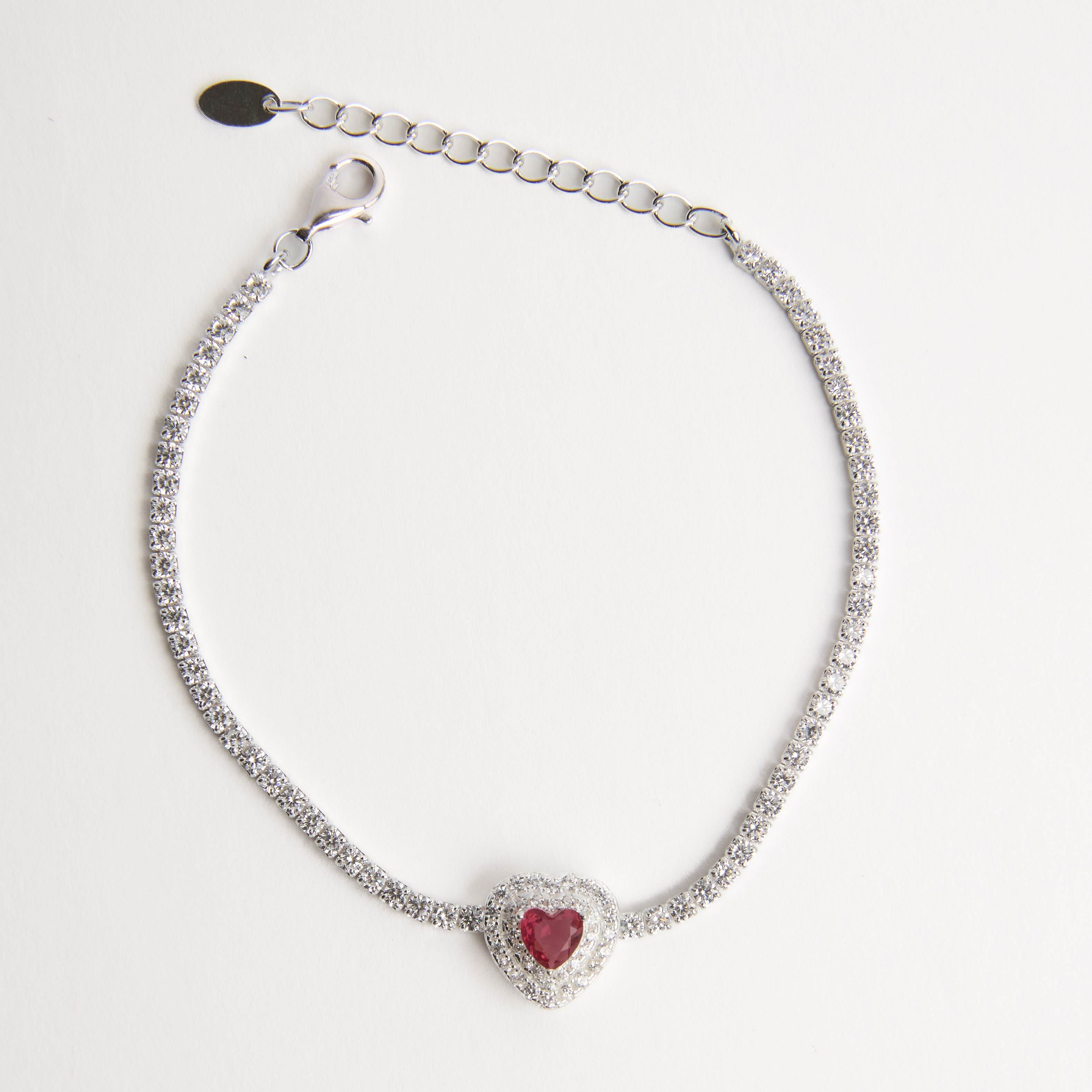 Imagem Pulseira Riviera 2.1 zircônia coração rubi com cravejado 16+4cm