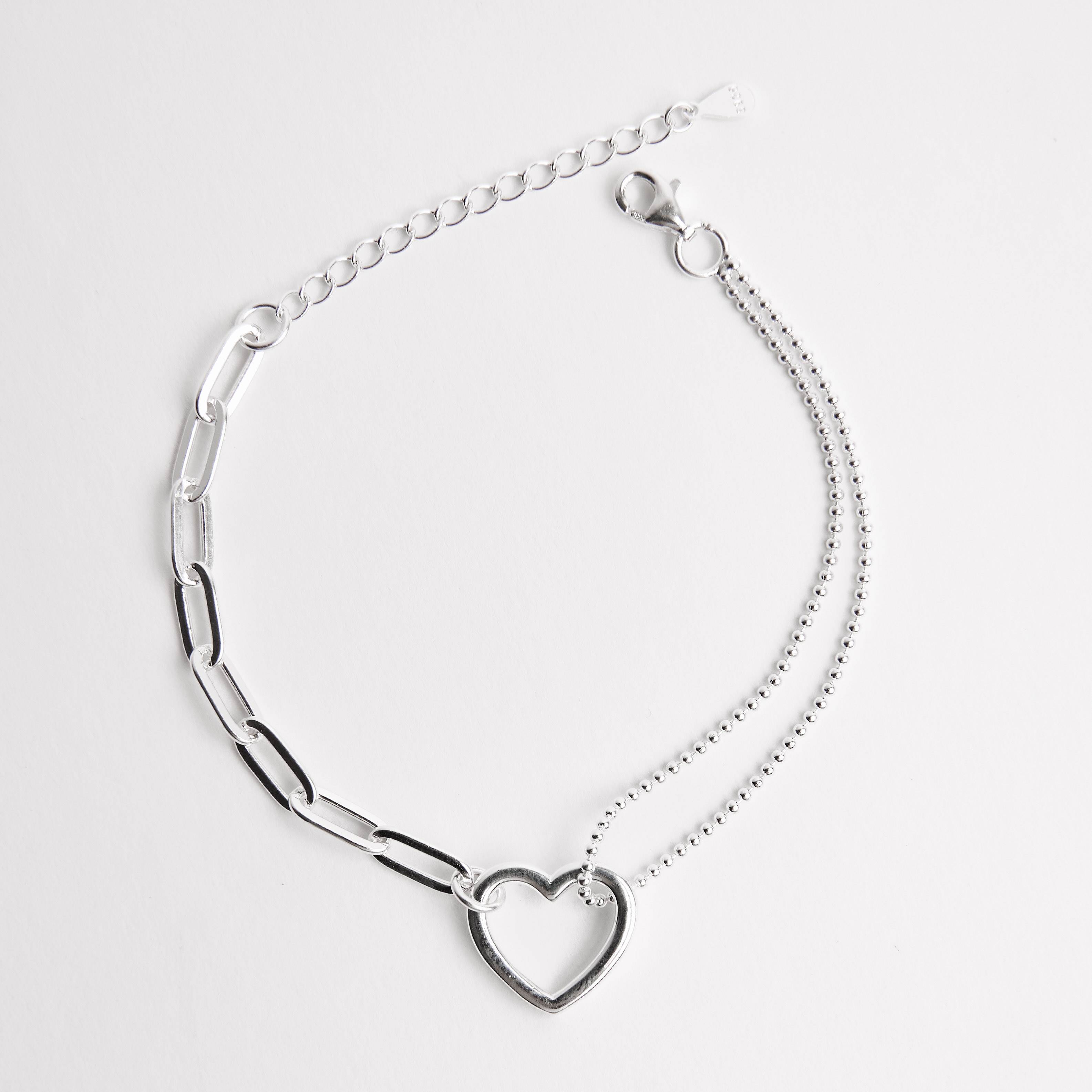 Imagem Pulseira entremeio coração vazado 14mm correntes bolinhas e cartier 15+5cm