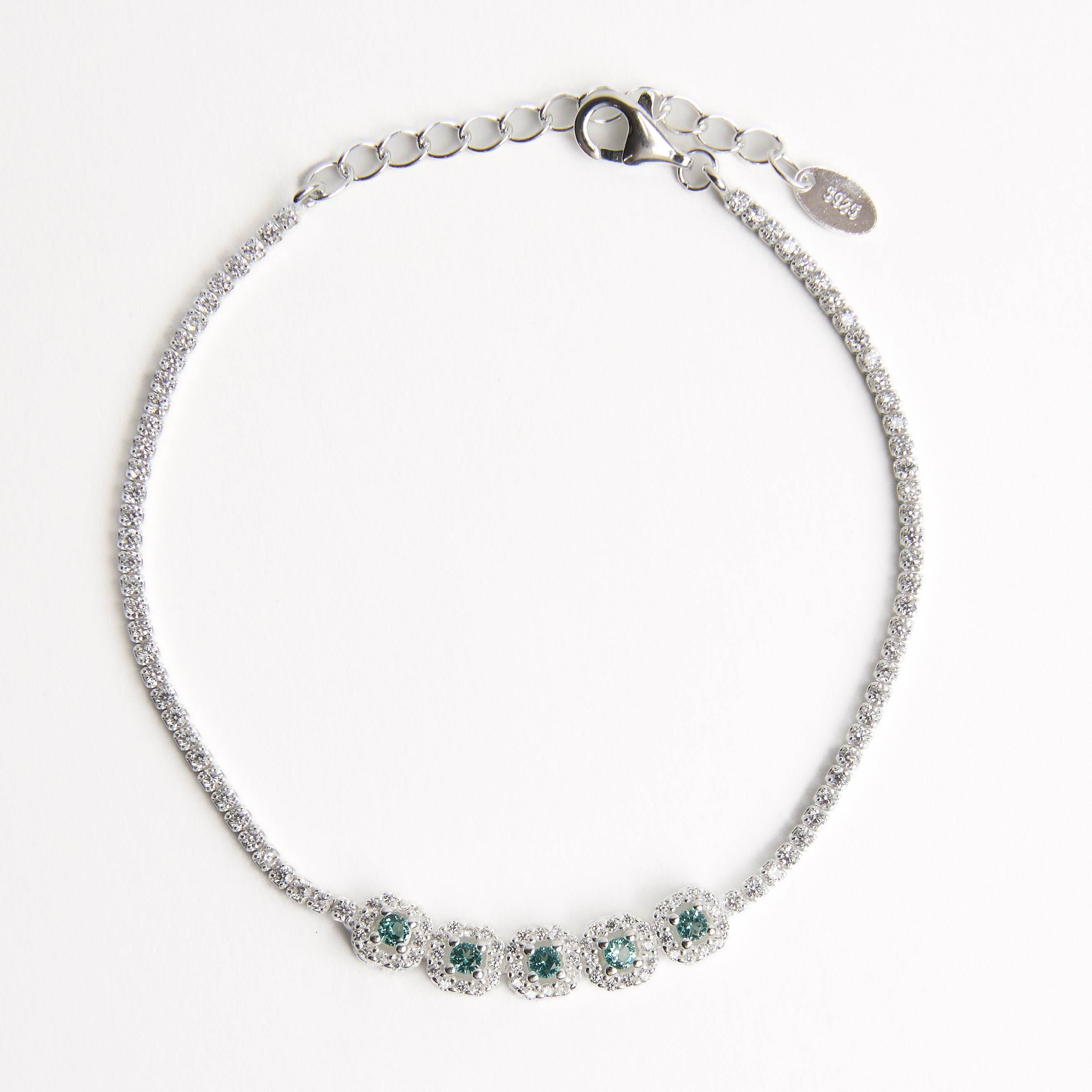 Imagem Pulseira Riviera entremeio quadrados cravejados detalhe turmalina 16+4cm