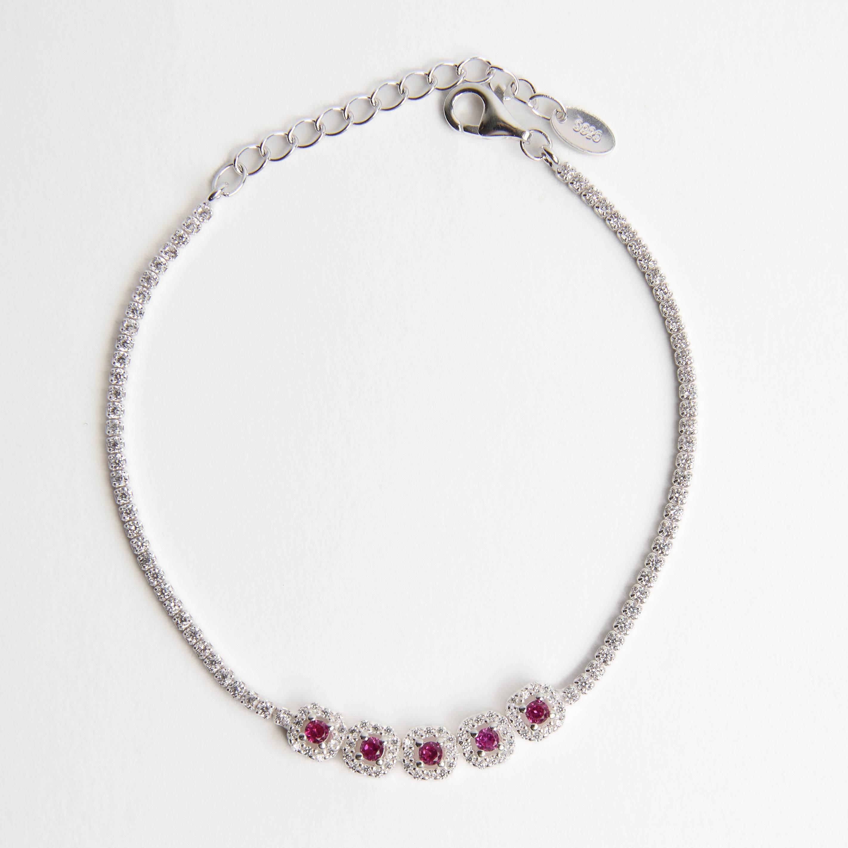 Imagem Pulseira Riviera entremeio quadrados cravejados detalhe rubi 16+4cm