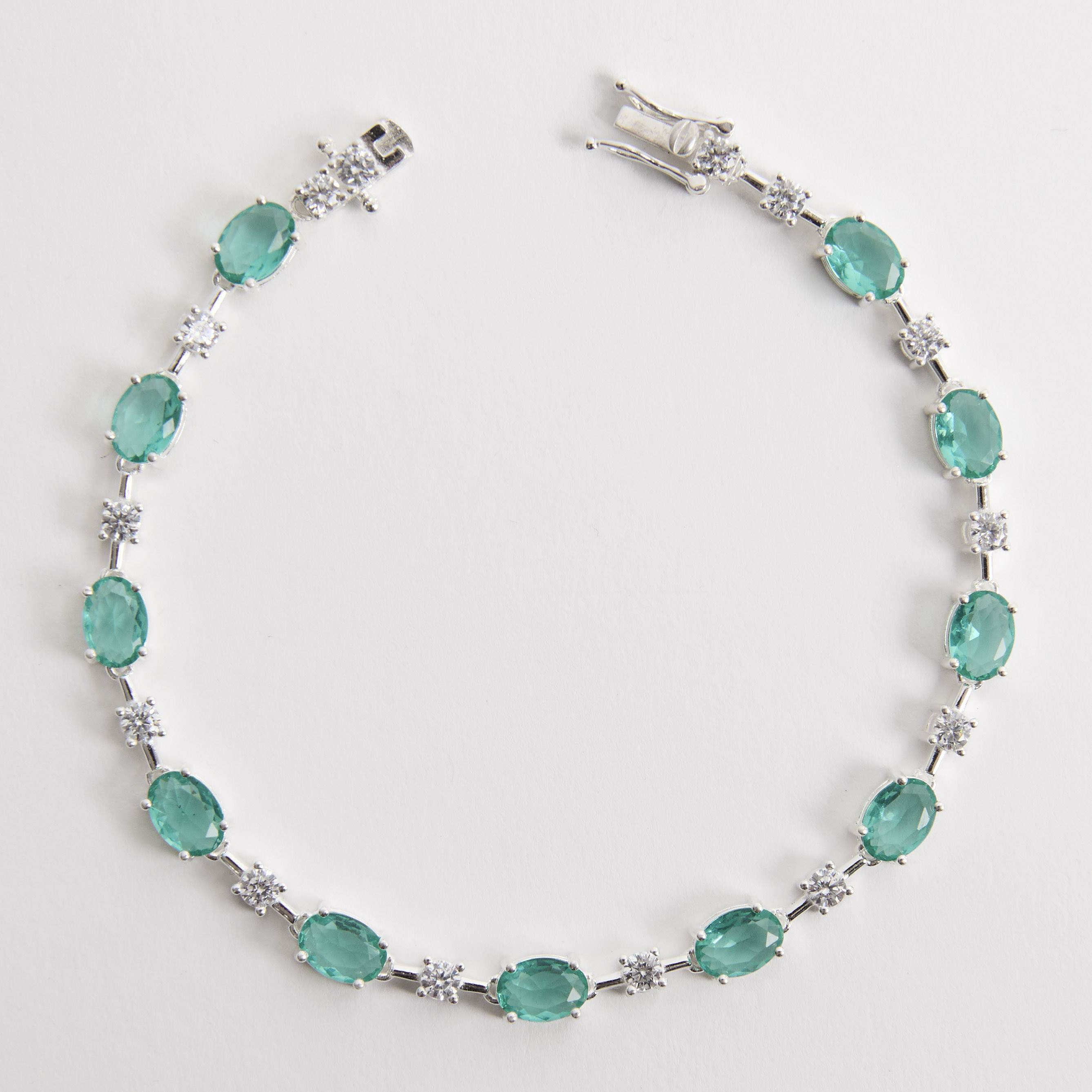 Pulseira Riviera fio faca zircônias ovais turmalina e redondas cristal 18,5cm fecho gaveta