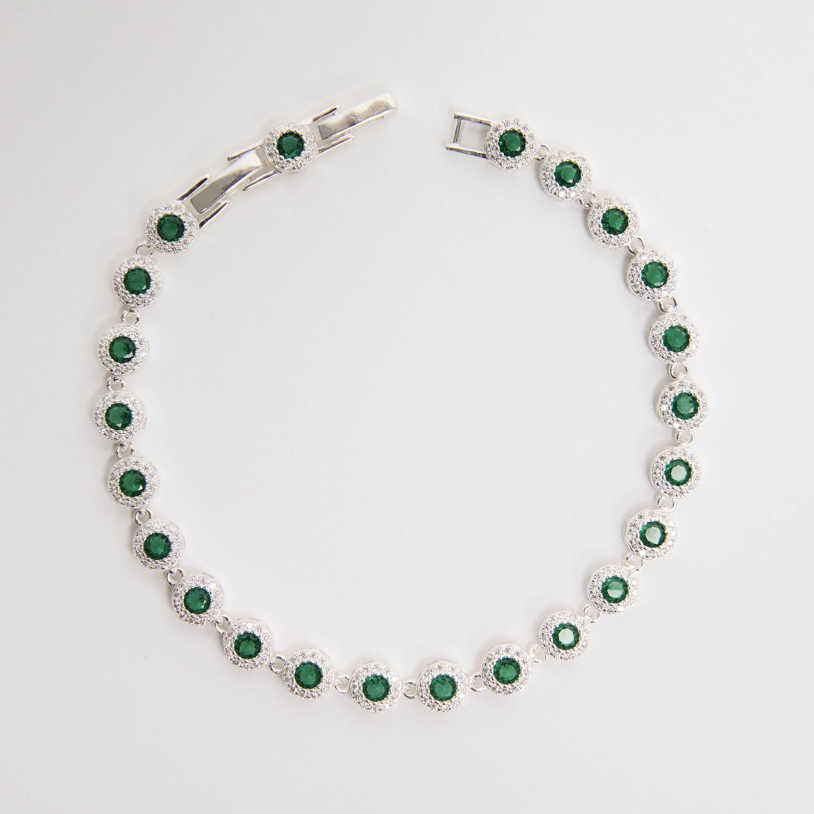 Pulseira Riviera 5.7 zircônias esmeralda 19cm com 2 fechos