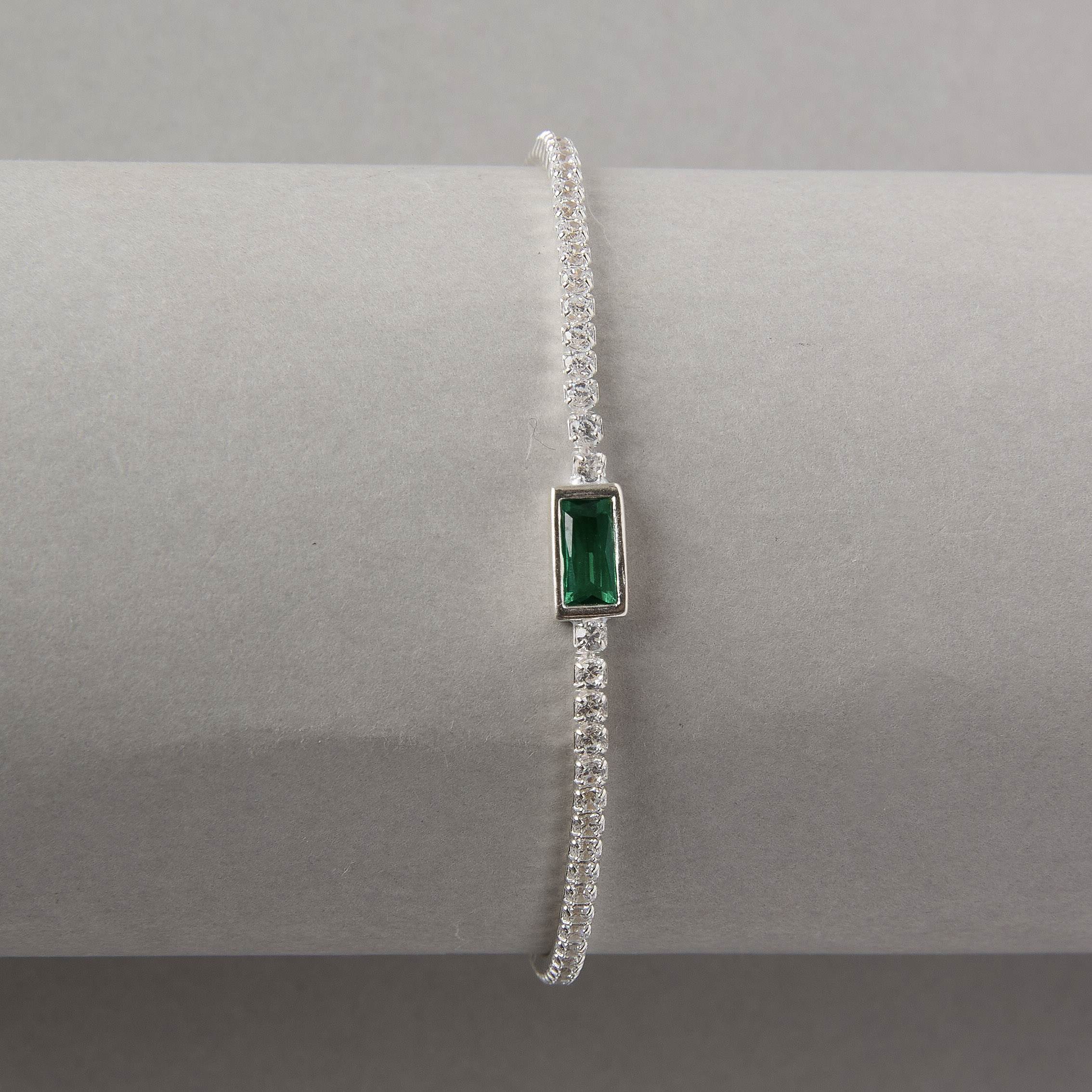 Pulseira Riviera 2.0 com zircônia retangular esmeralda 6mm 16+4cm