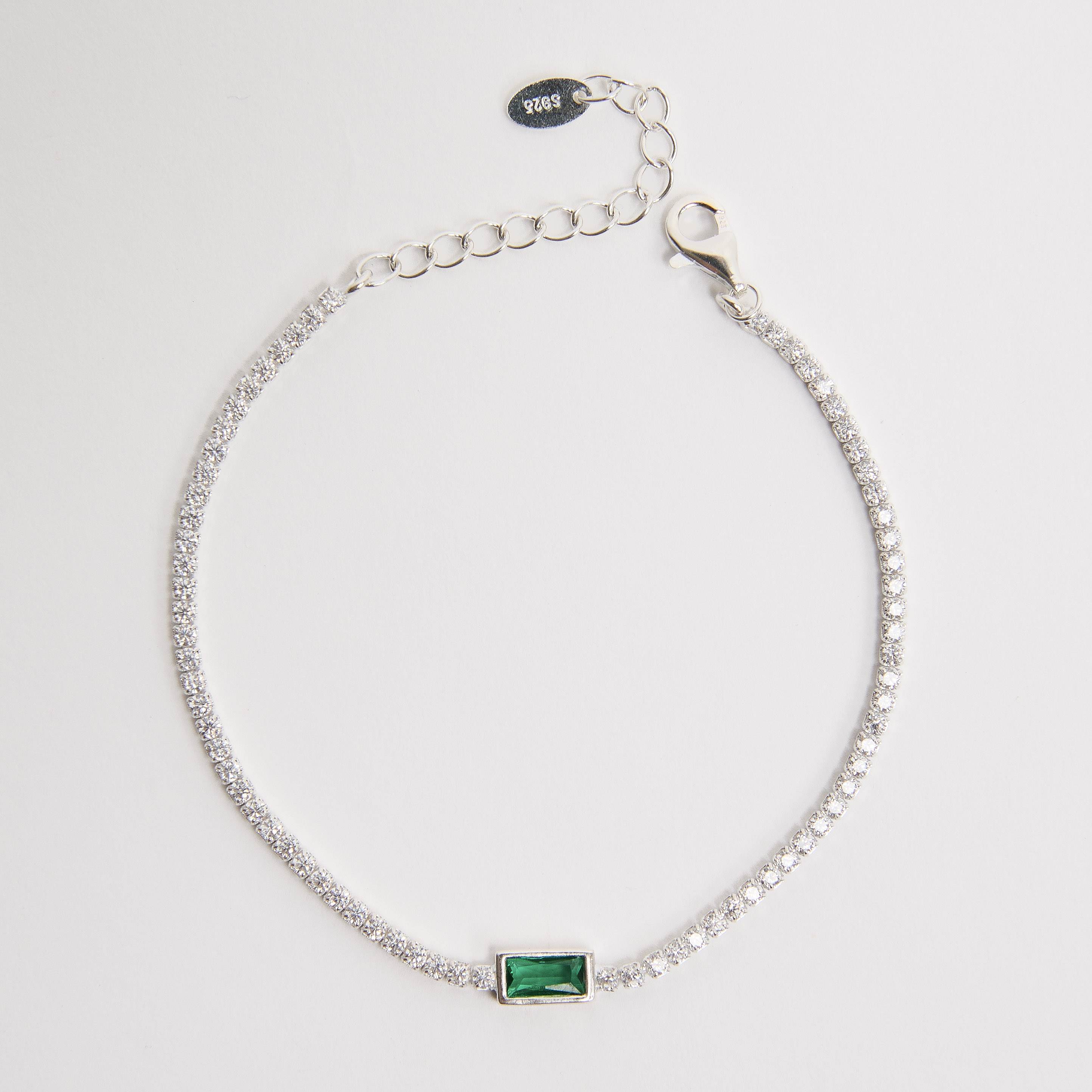 Pulseira Riviera 2.0 com zircônia retangular esmeralda 6mm 16+4cm