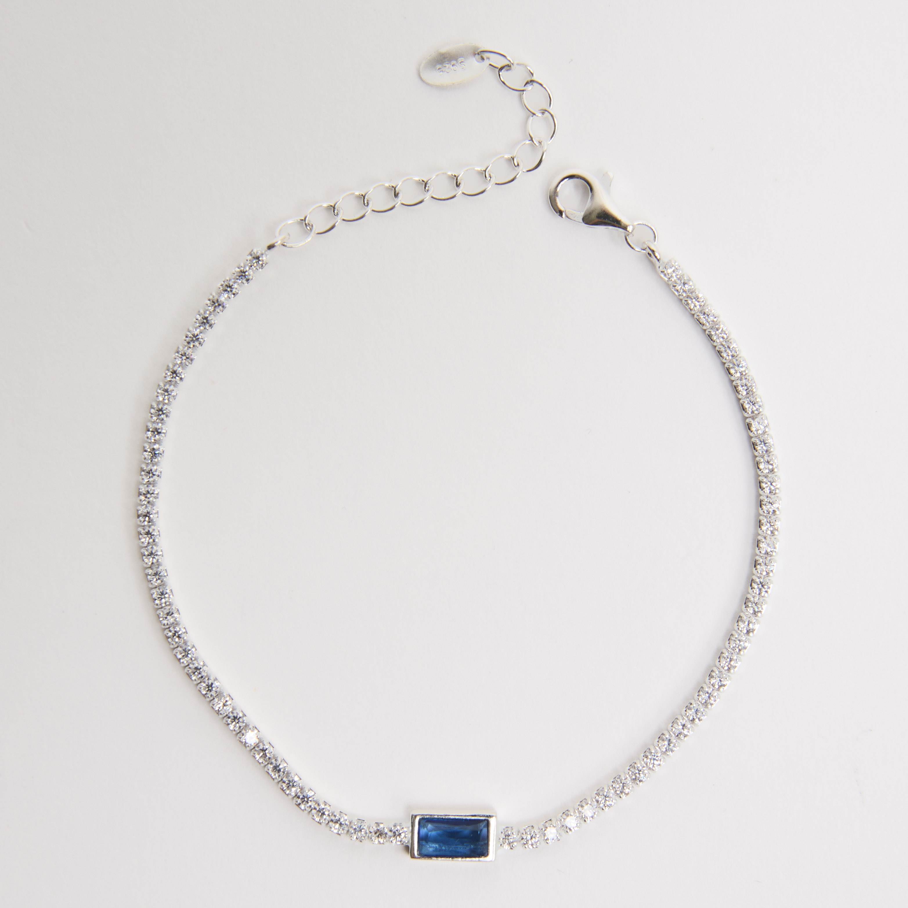 Pulseira Riviera 2.0 com zircônia retangular safira 6mm 16+4cm