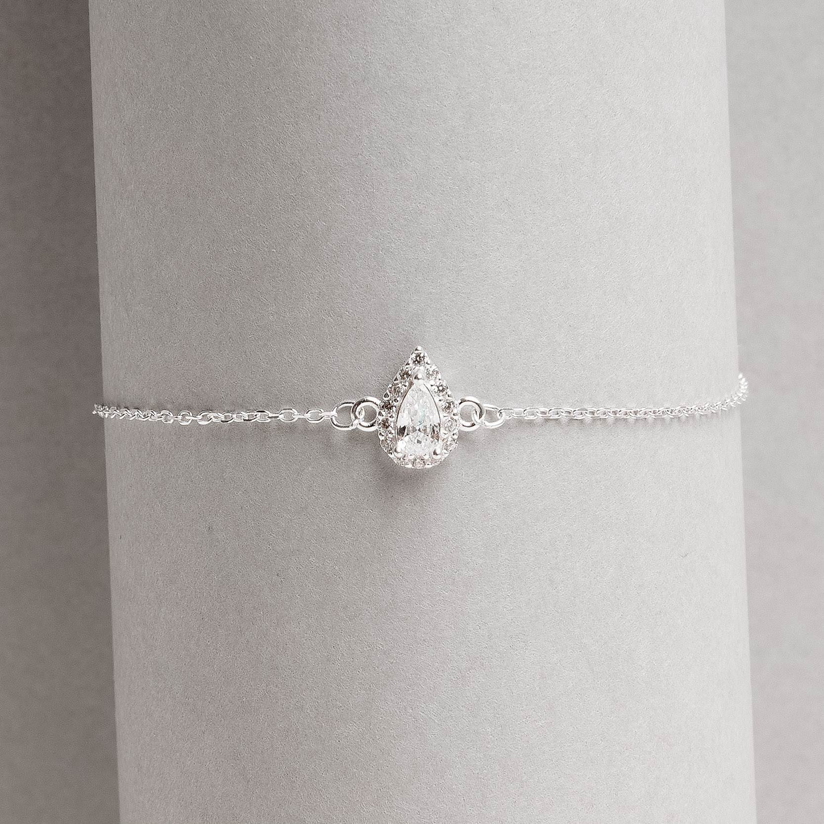 Pulseira entremeios zircônias redonda e gota com cravejado 9mm 16+4cm