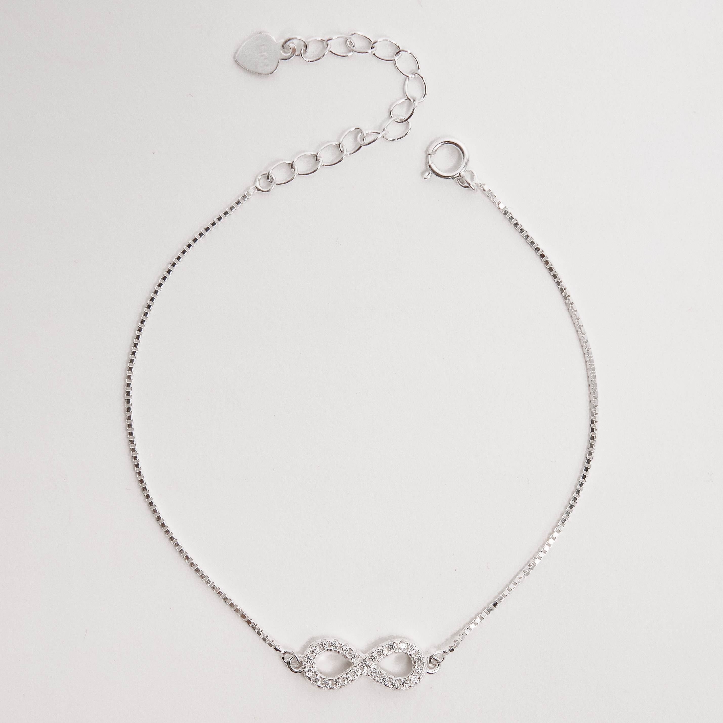 Pulseira entremeio infinito cravejado 14mm v15 16+4cm