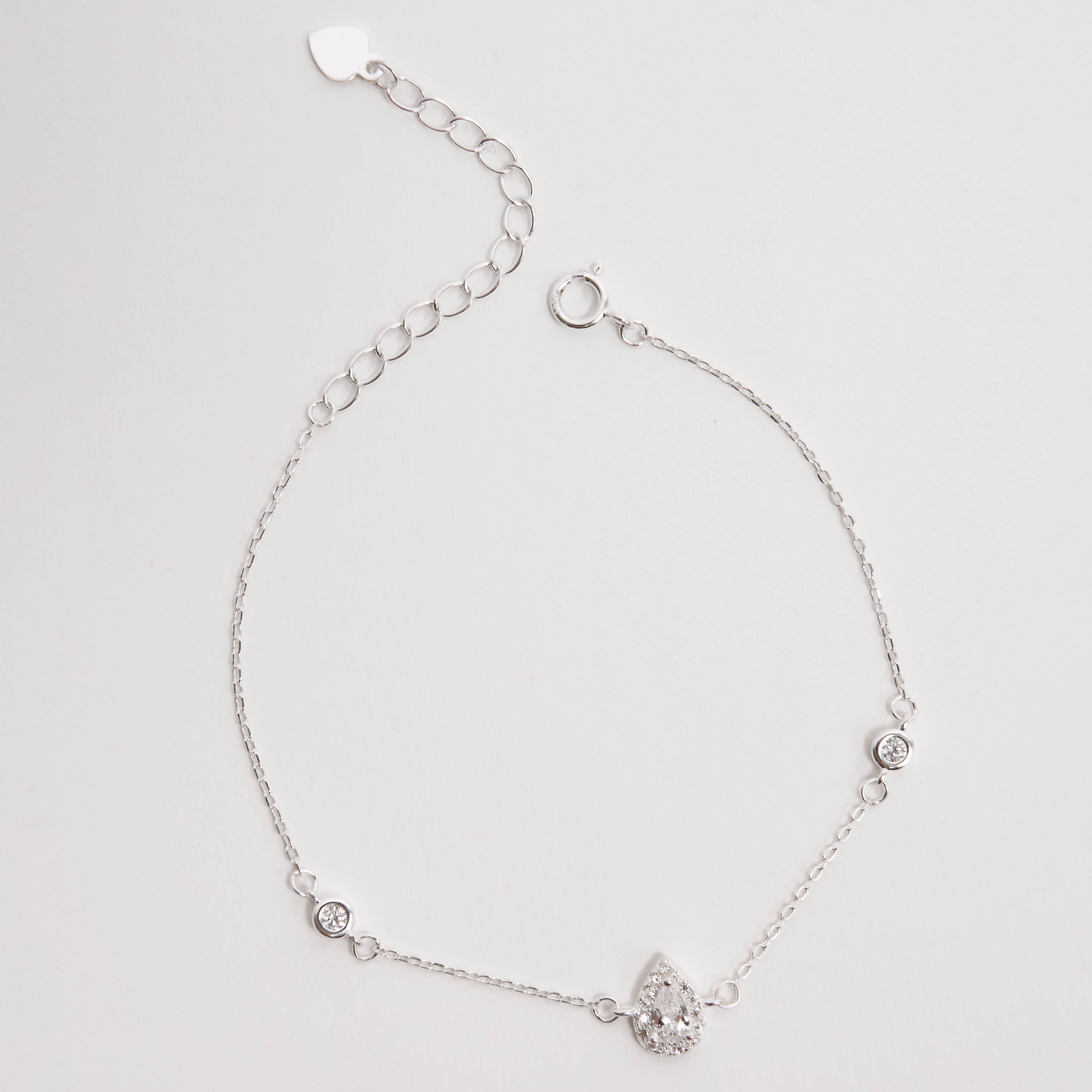 Pulseira entremeio zircônia gota com cravejado 8mm 16+4cm