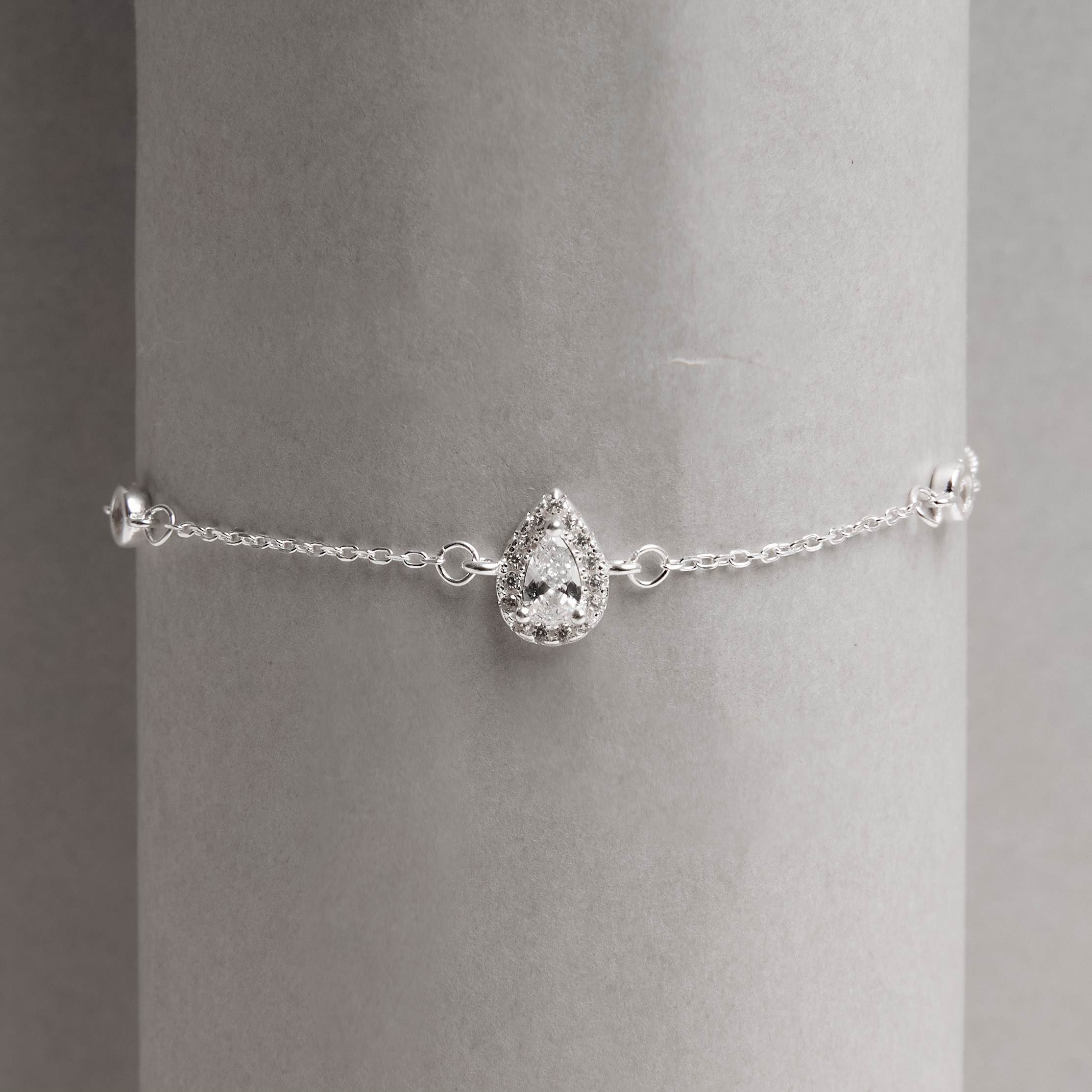 Pulseira entremeio zircônia gota com cravejado 8mm 16+4cm