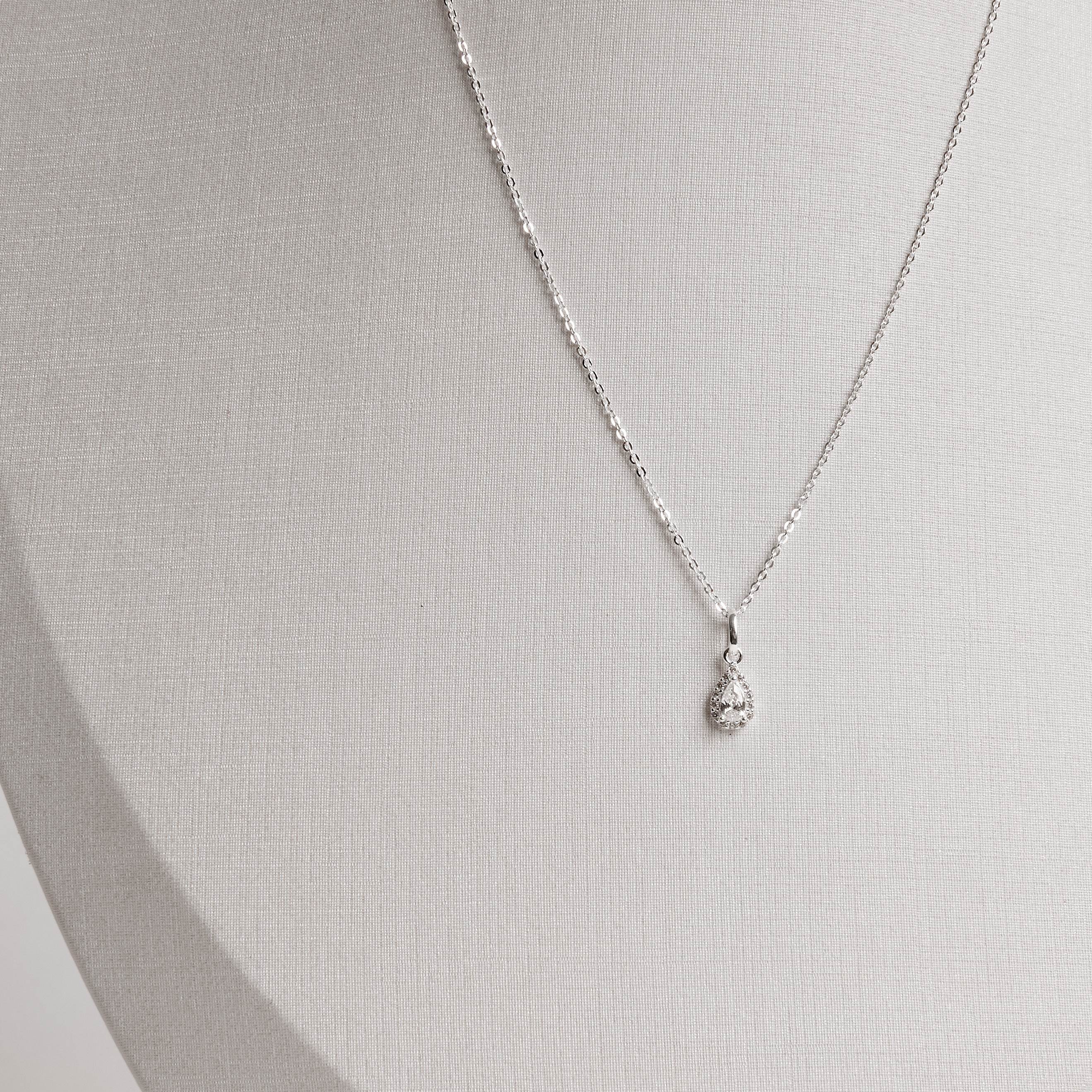 Conjunto brinco e colar zircônia gota com cravejado 6mm corrente cadeadinho 40cm