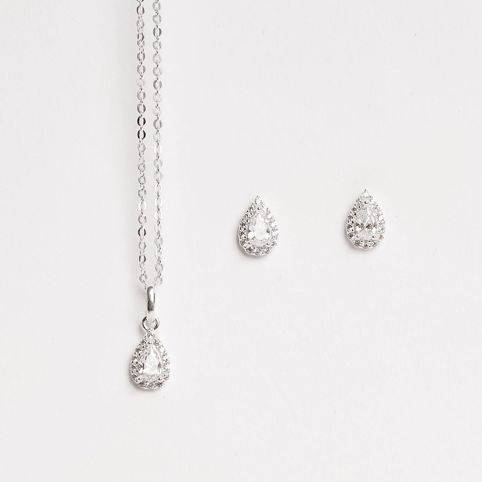 Conjunto brinco e colar zircônia gota com cravejado 6mm corrente cadeadinho 40cm