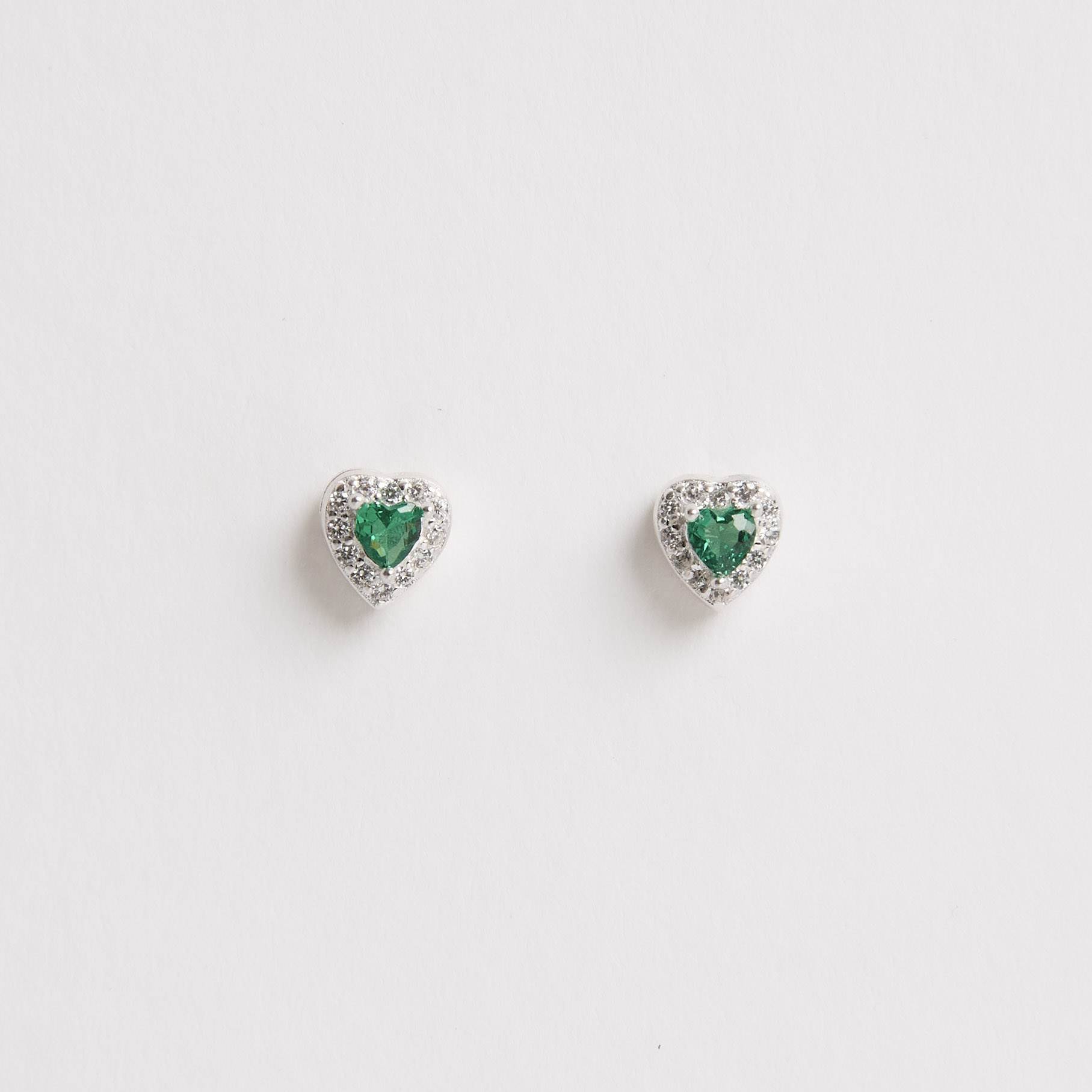 Conjunto brinco e colar zircônia coração esmeralda com cravejado 6mm corrente cadeadinho 40cm