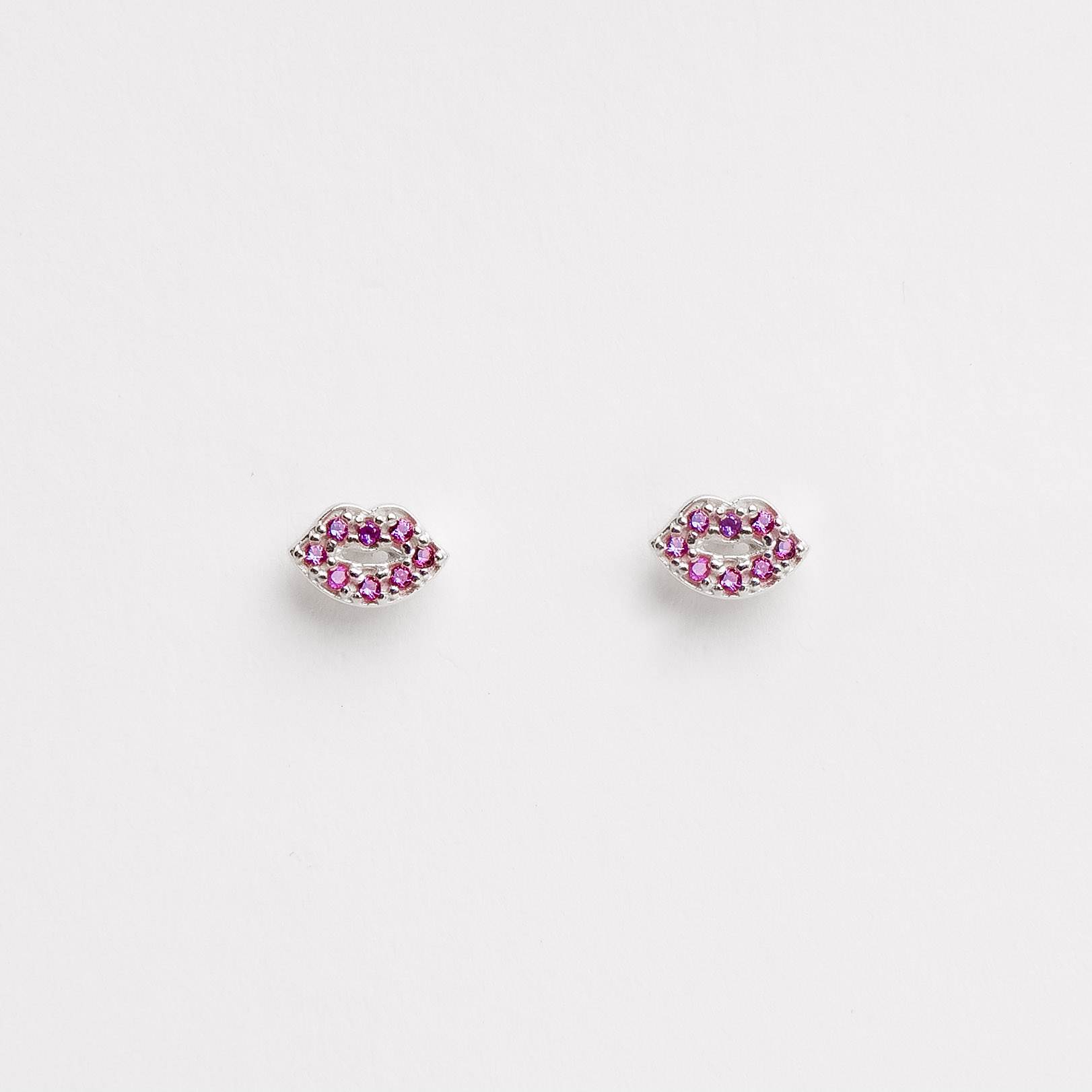 Brinco boca cravejada rosa 7mm