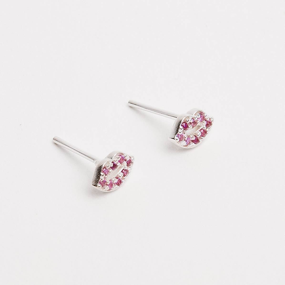 Brinco boca cravejada rosa 7mm