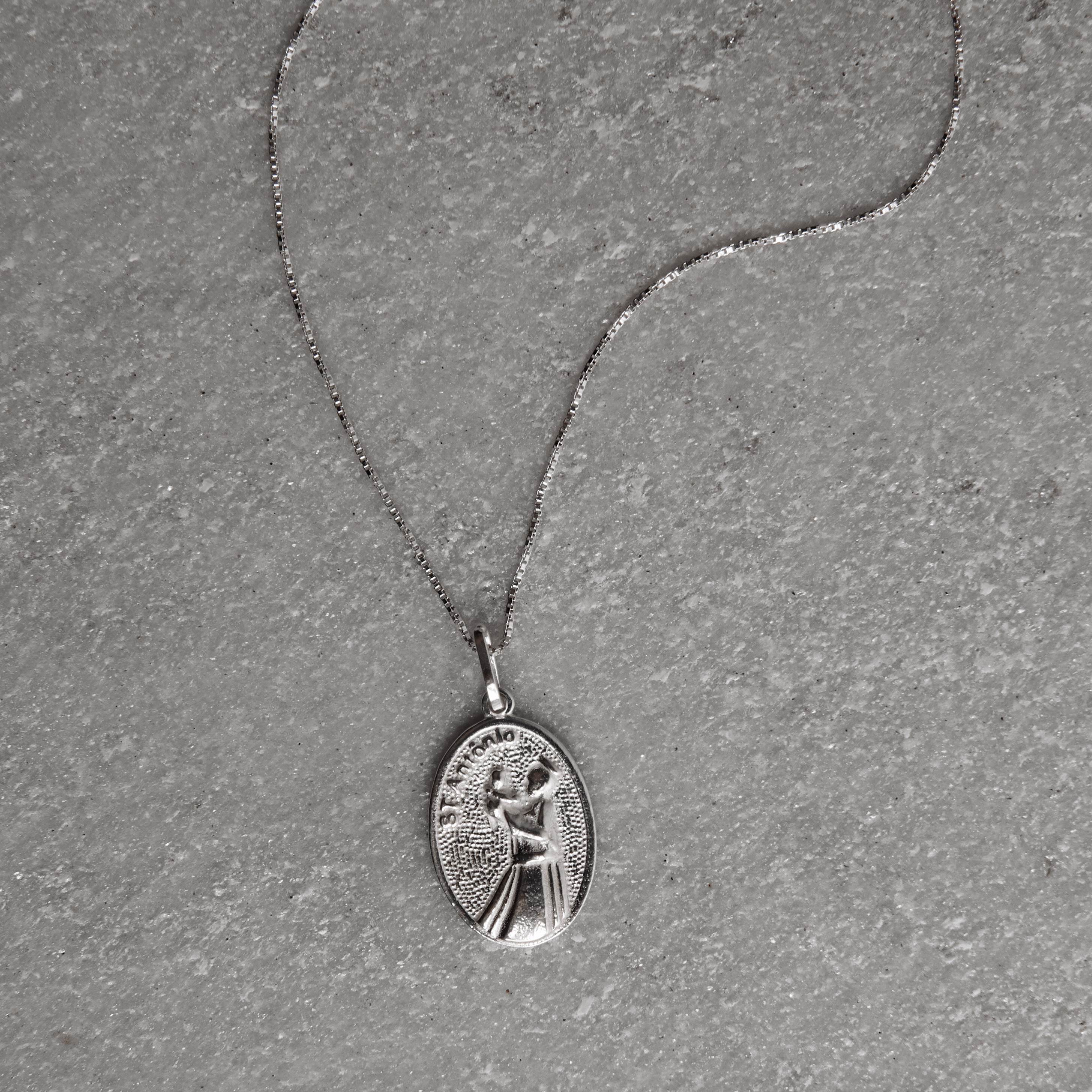 Colar pingente medalha Santo Antônio 20mm 45cm