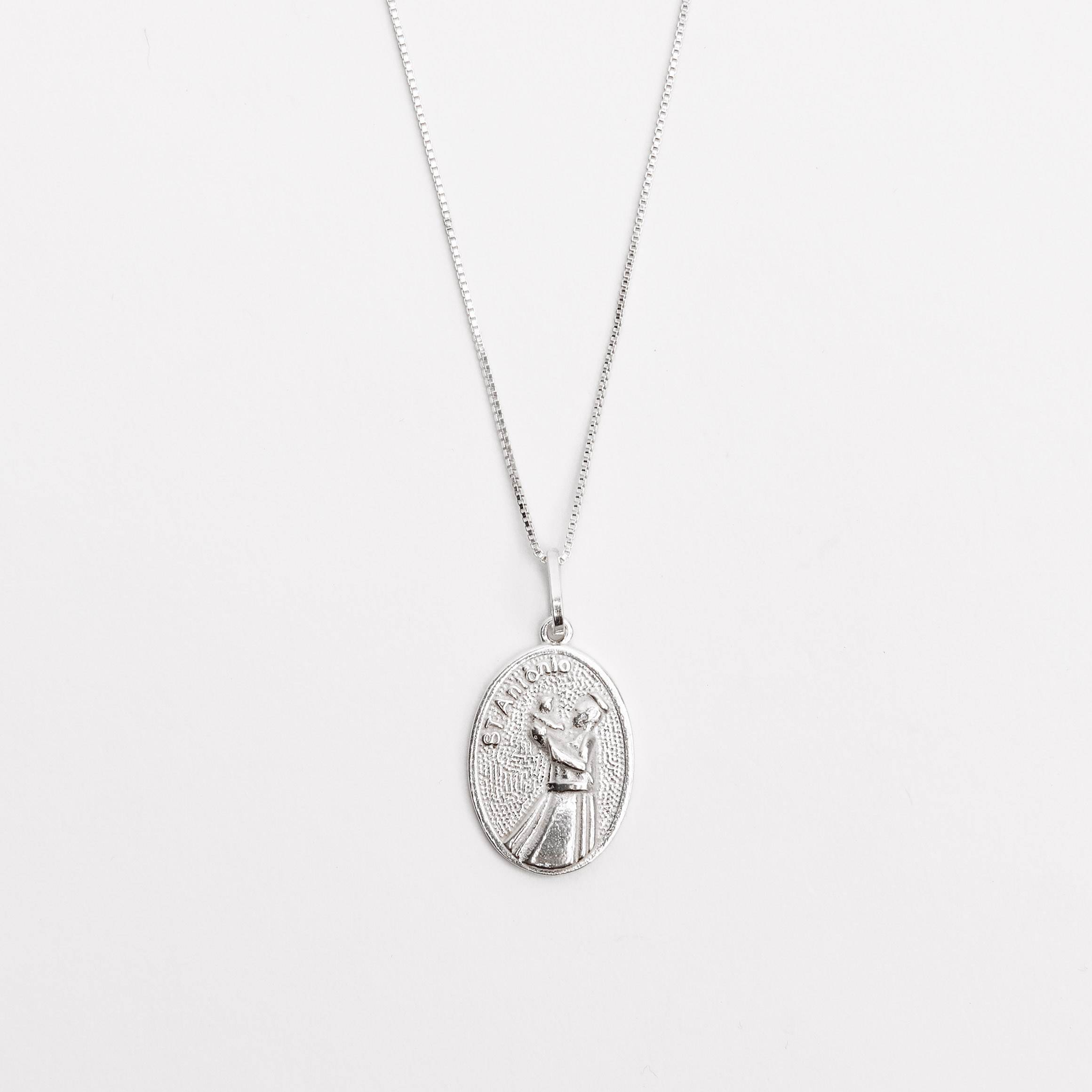 Colar pingente medalha Santo Antônio 20mm 45cm