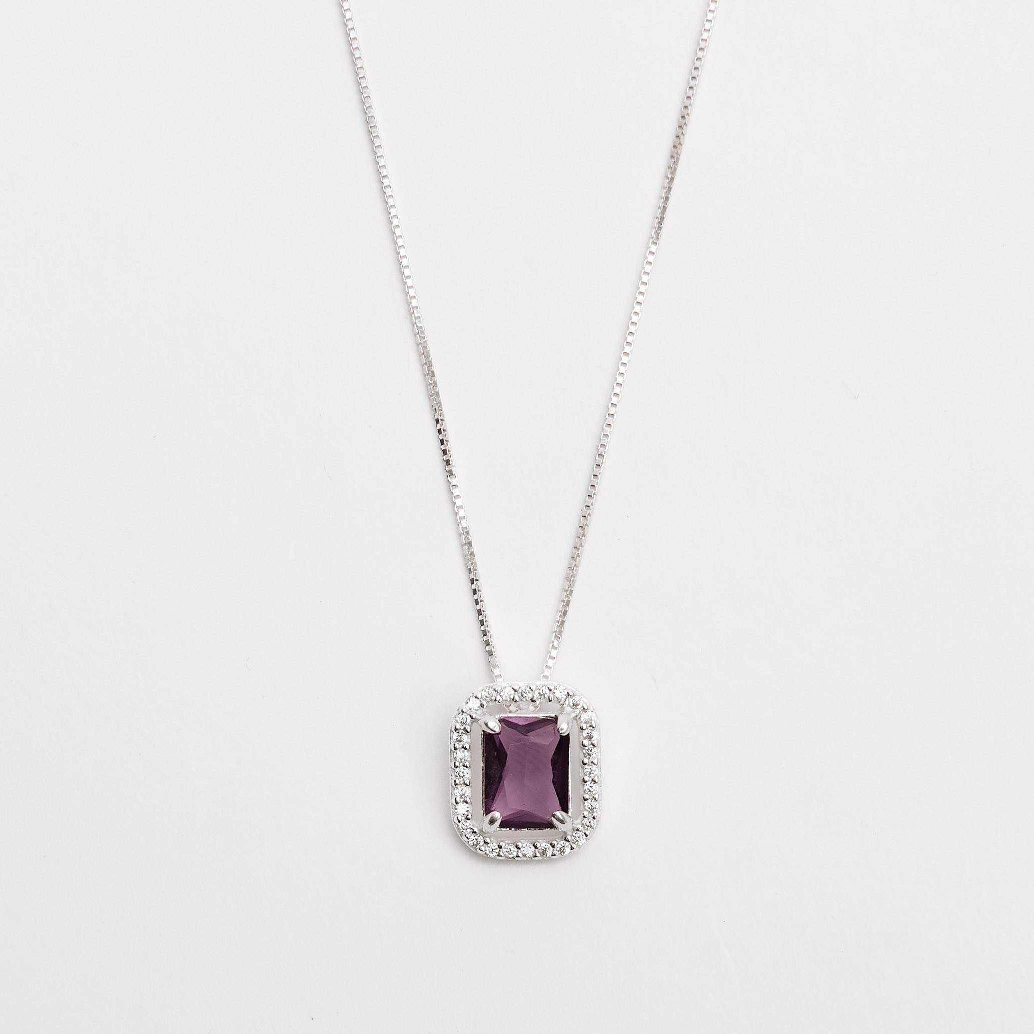 Imagem Colar zircônia retangular ametista com cravejado 13mm 45cm