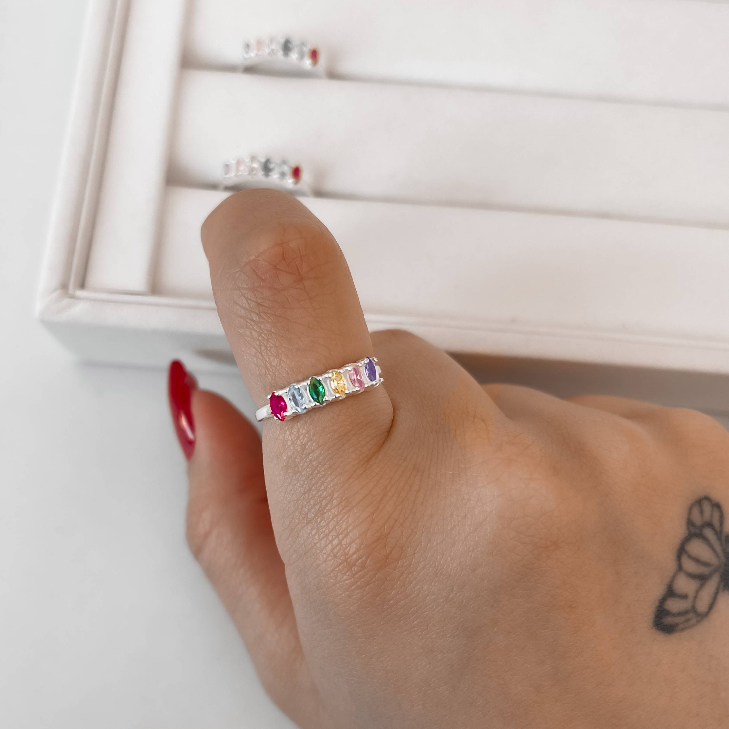 Imagem Anel zircônias navete coloridas