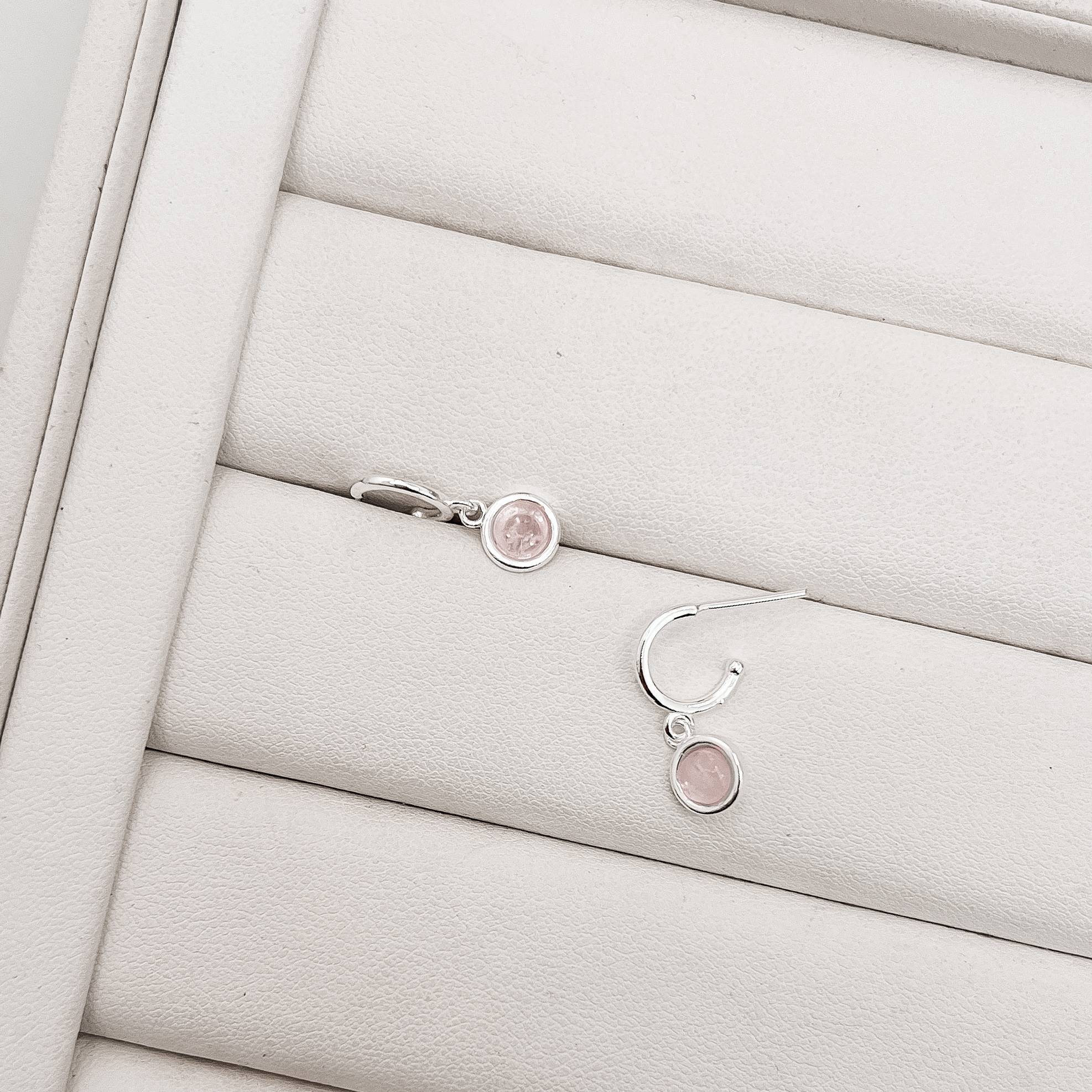 Imagem Argola 10mm pingente quartzo rosa tarraxa